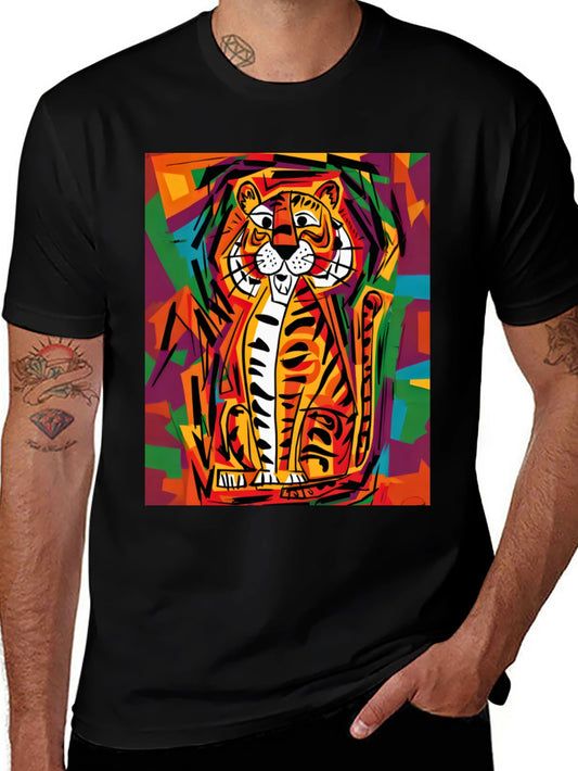 Abstract Tiger Graphic Tee - Soft Black Cotton
