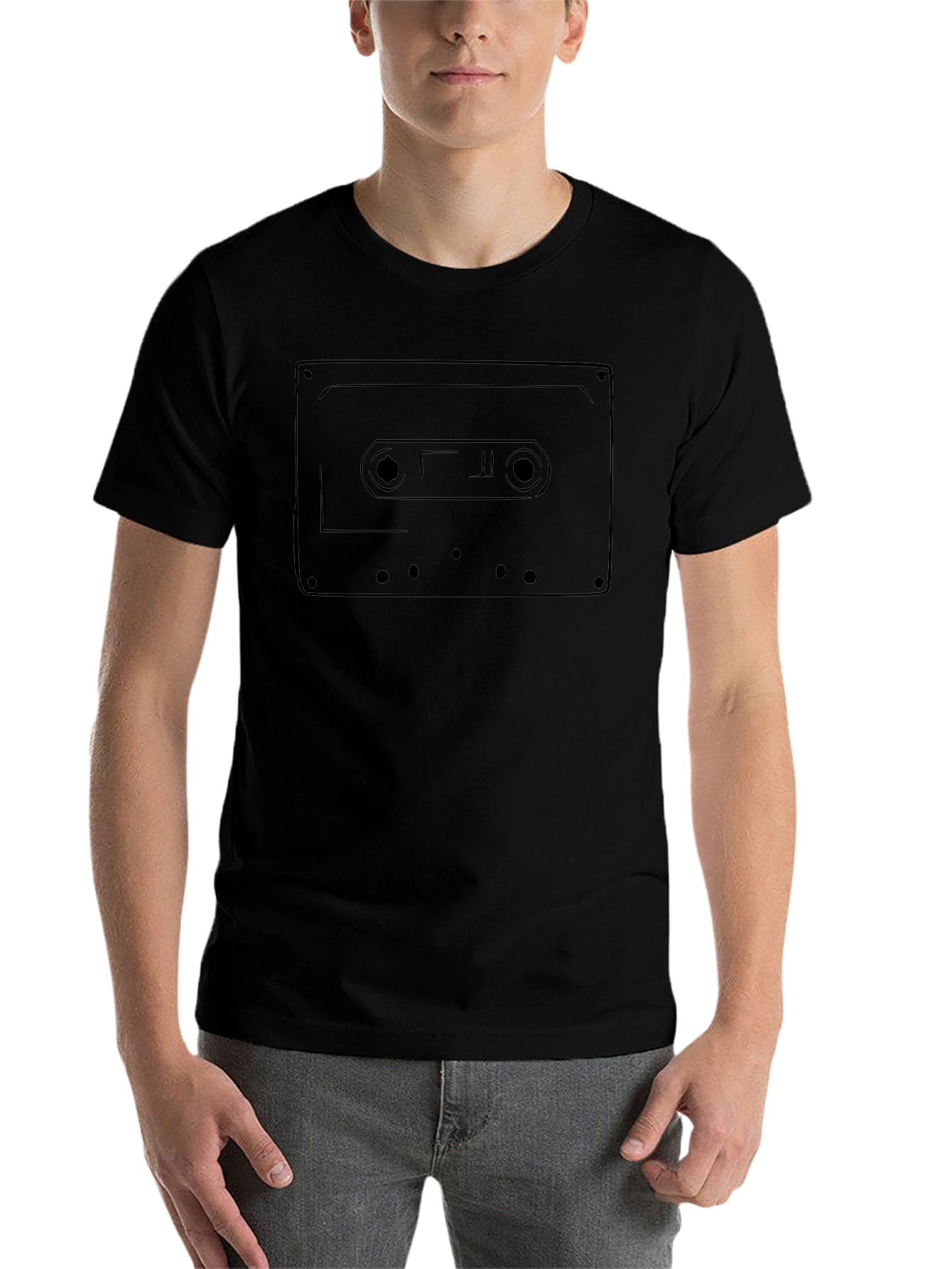 Retro Cassette Tape Graphic Tee - Black Cotton T-Shirt