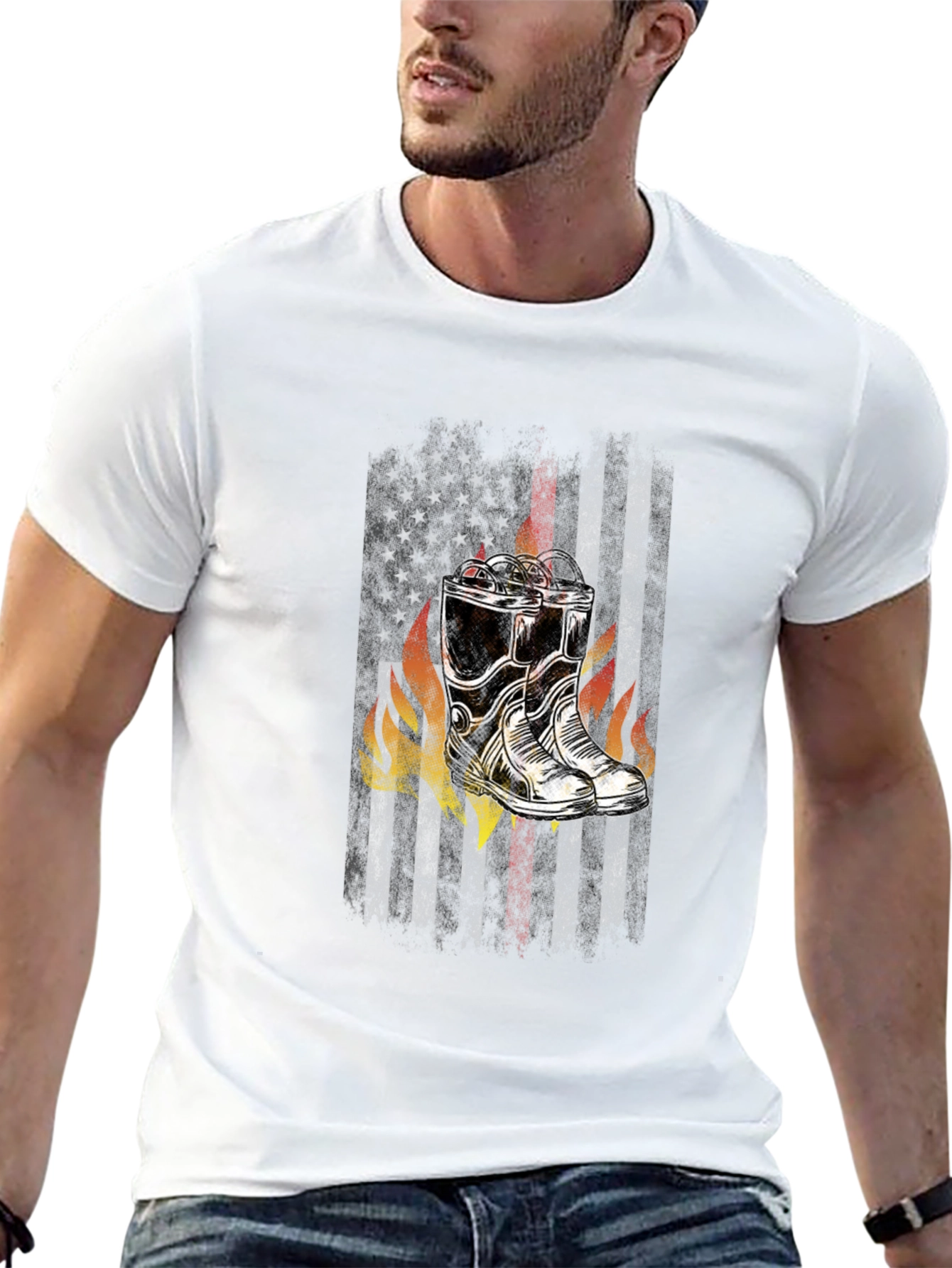 Firefighter Boots American Flag T-Shirt