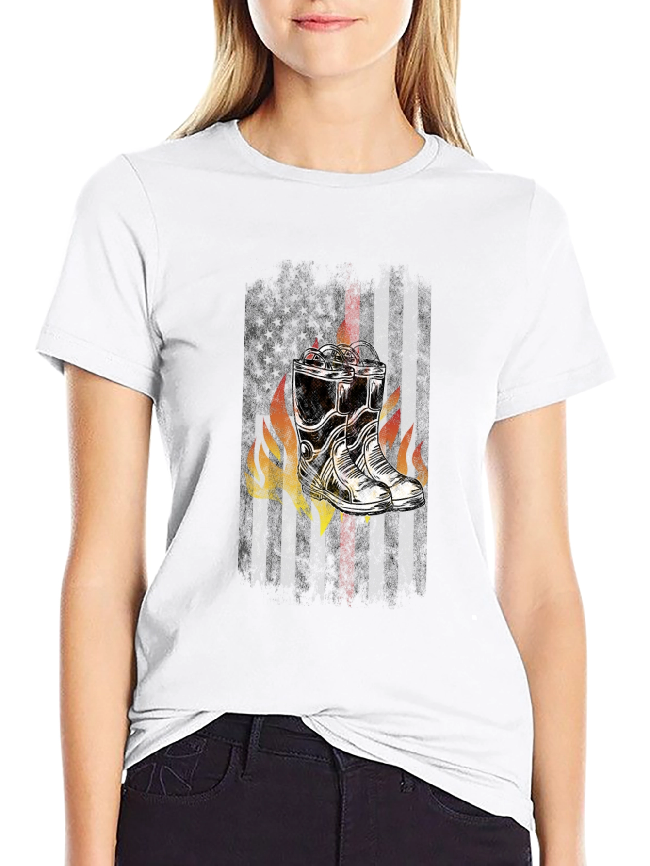 Firefighter Boots American Flag T-Shirt