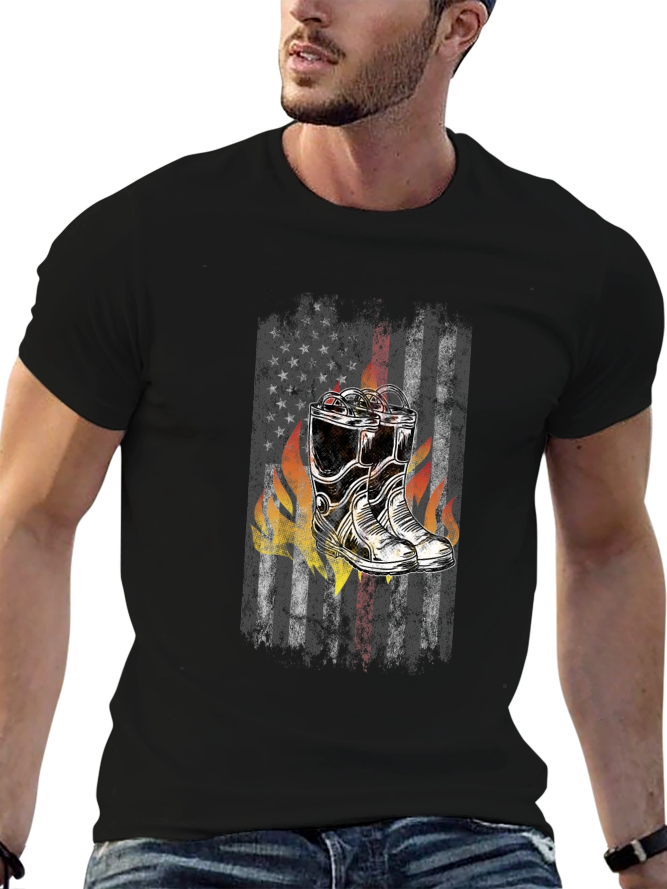Firefighter Boots American Flag T-Shirt