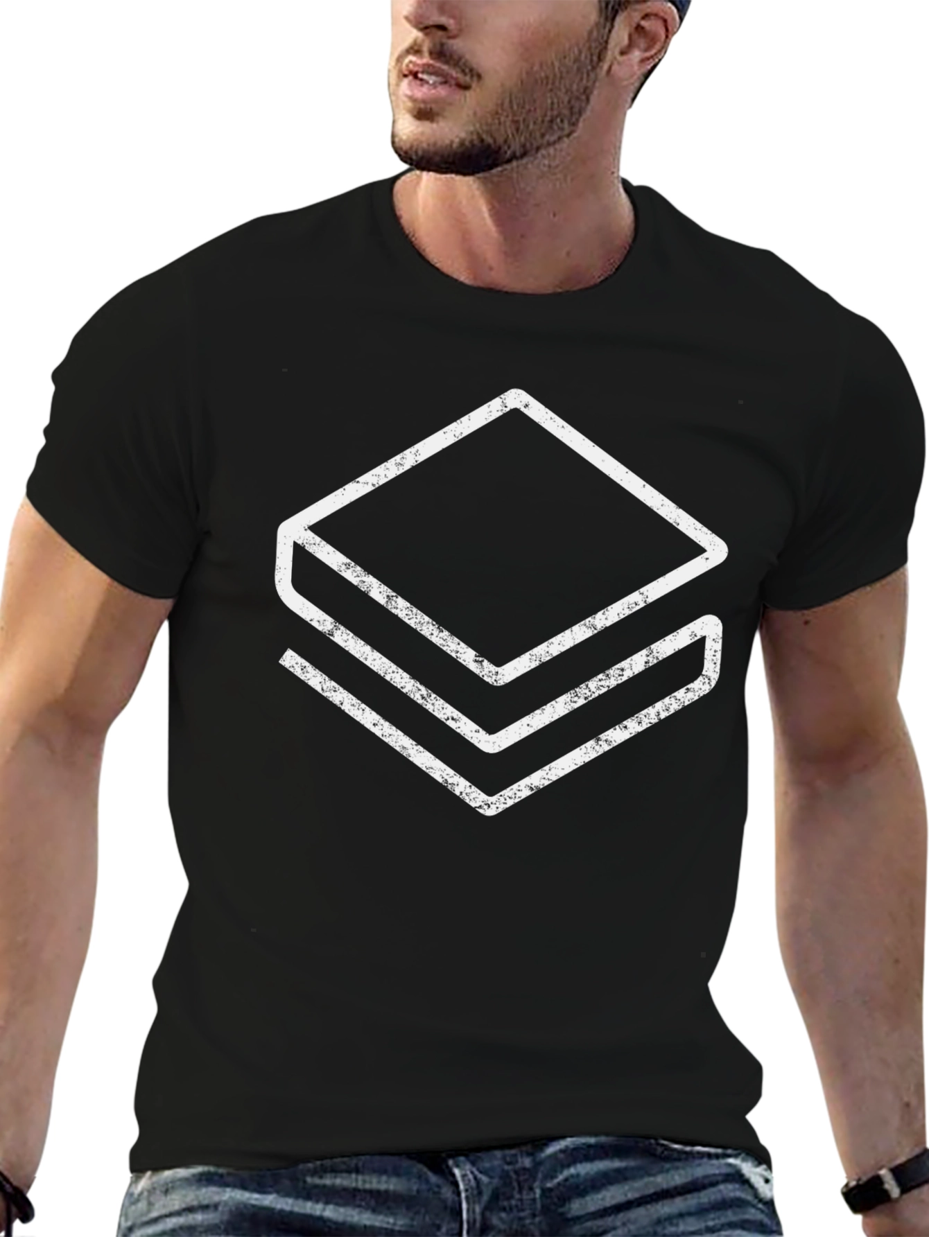 Geometric Layered Graphic Tee - Black