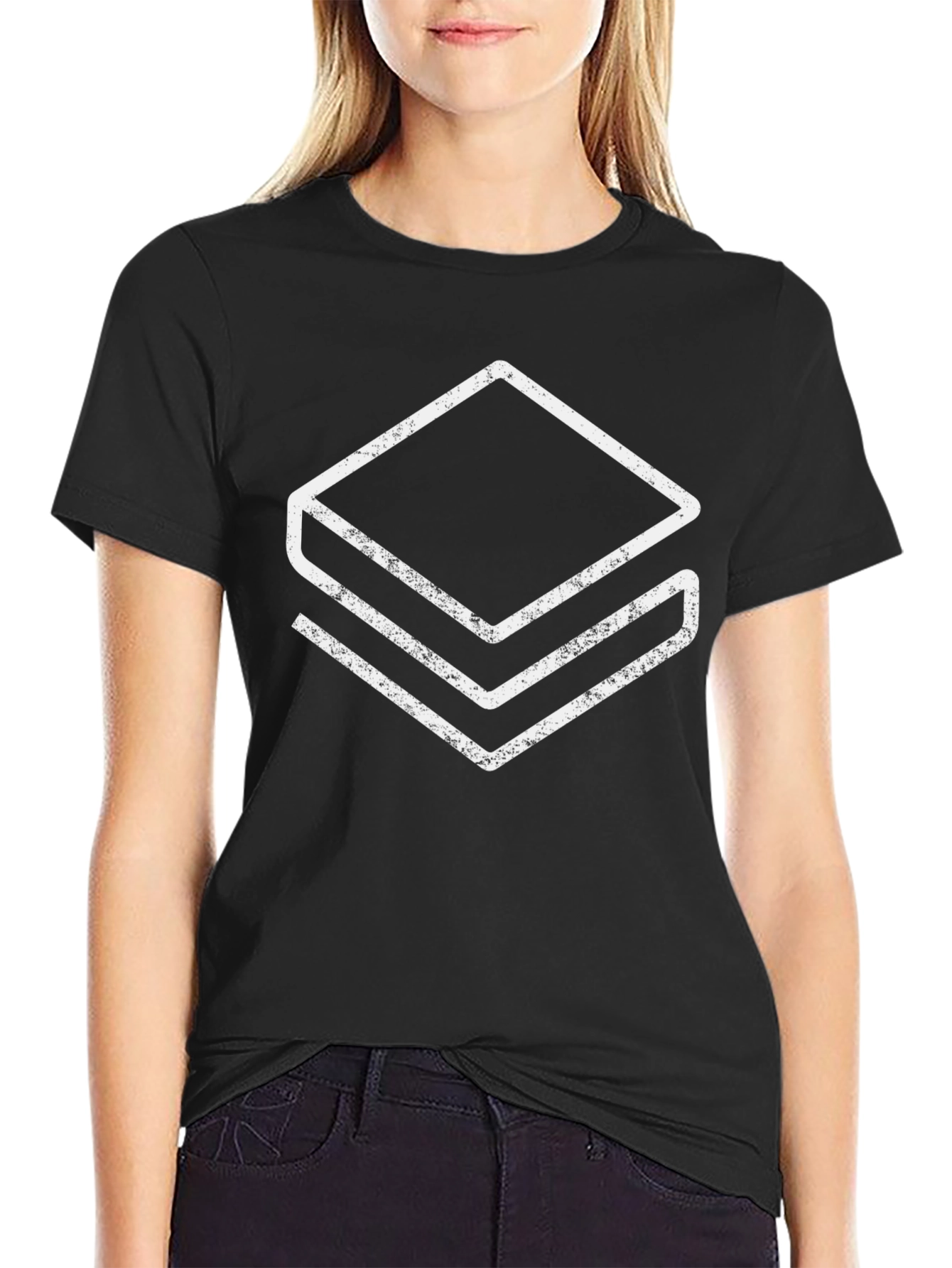 Geometric Layered Graphic Tee - Black