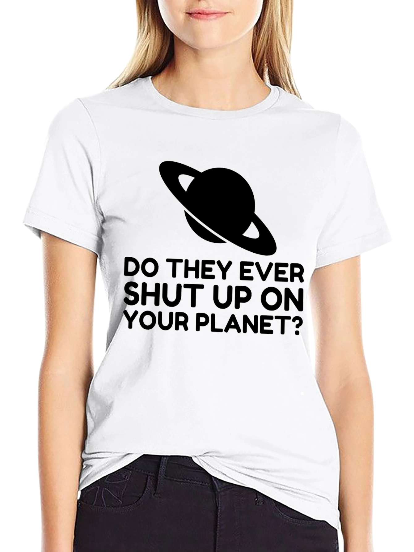 Saturn Planet Shut Up Graphic Tee - Black