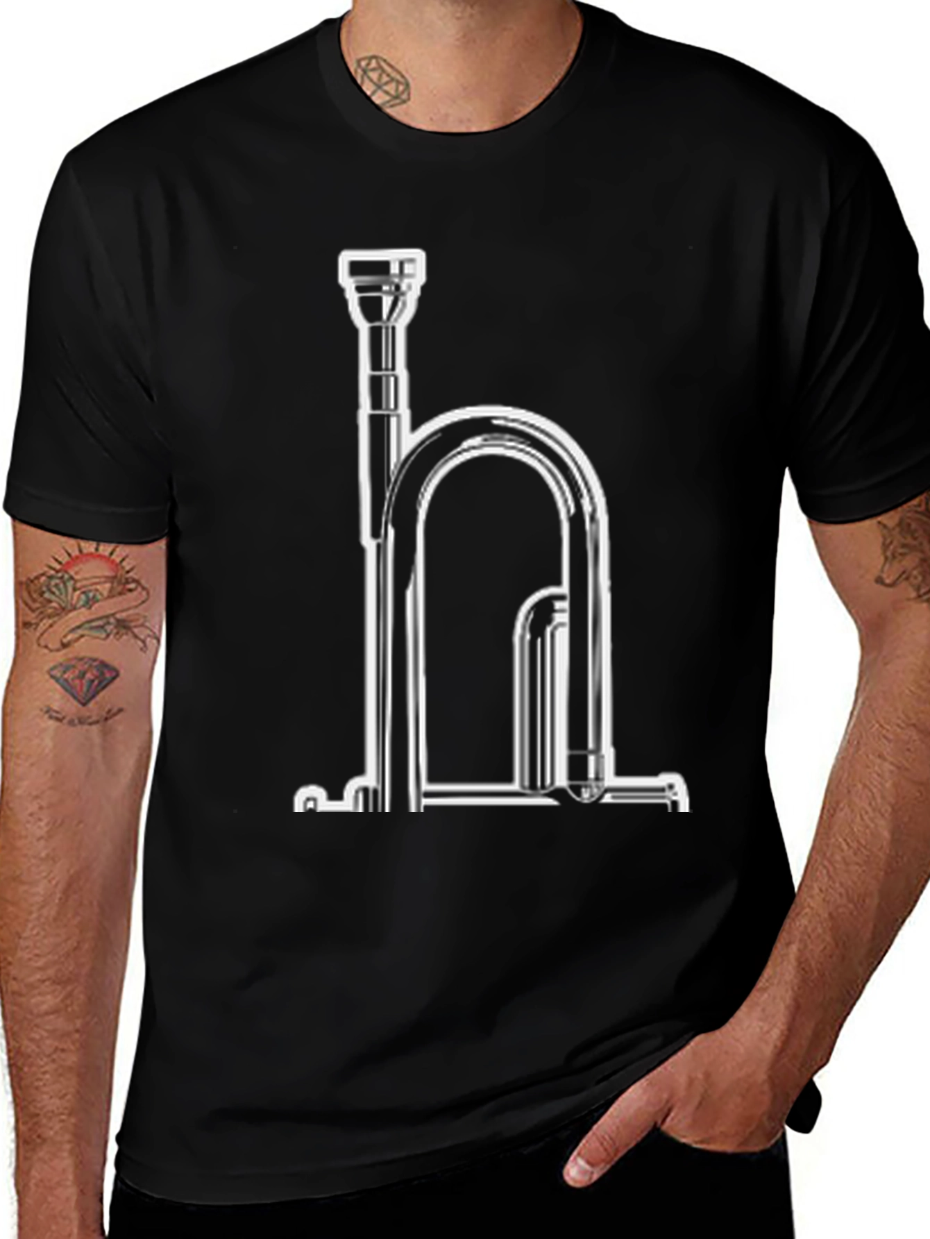 Musical Instrument Graphic Tee - Black Cotton Blend