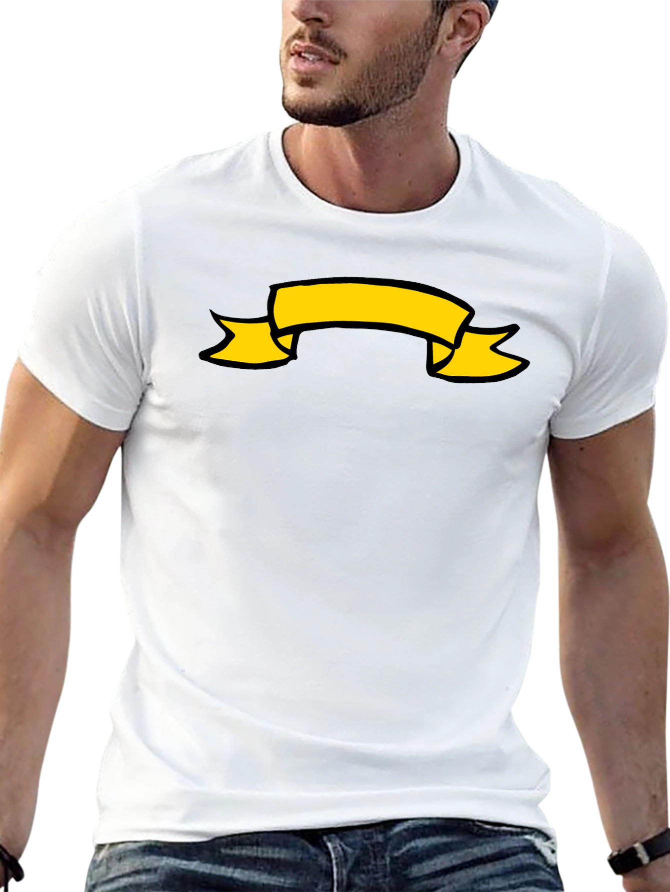Black T-Shirt with Yellow Banner Graphic