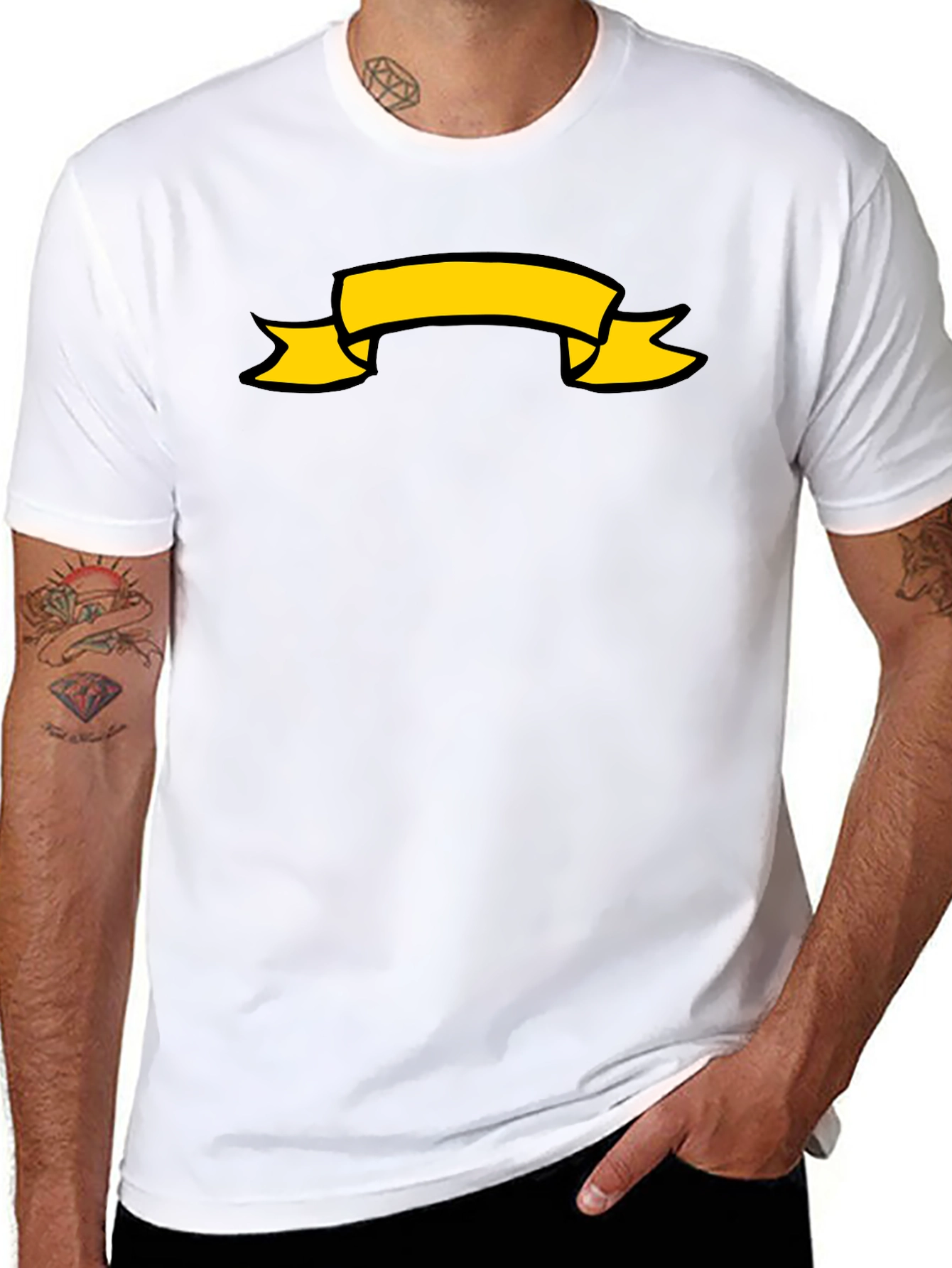 Black T-Shirt with Yellow Banner Graphic