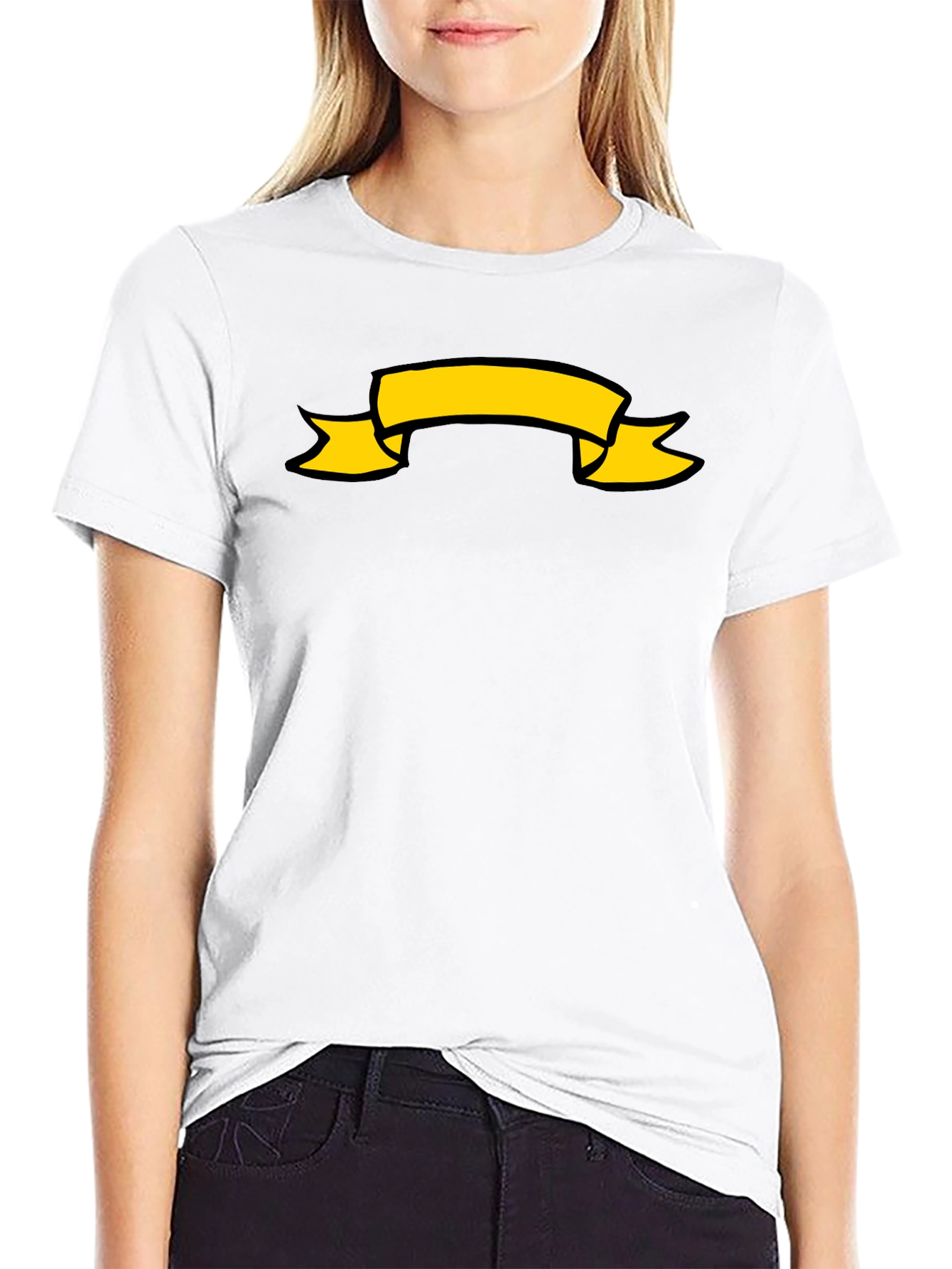 Black T-Shirt with Yellow Banner Graphic