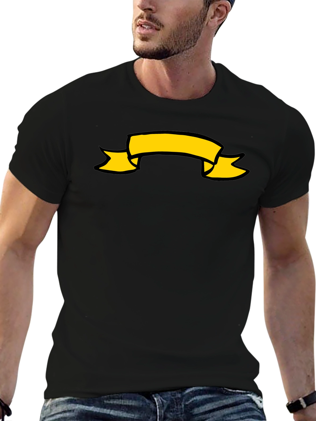 Black T-Shirt with Yellow Banner Graphic