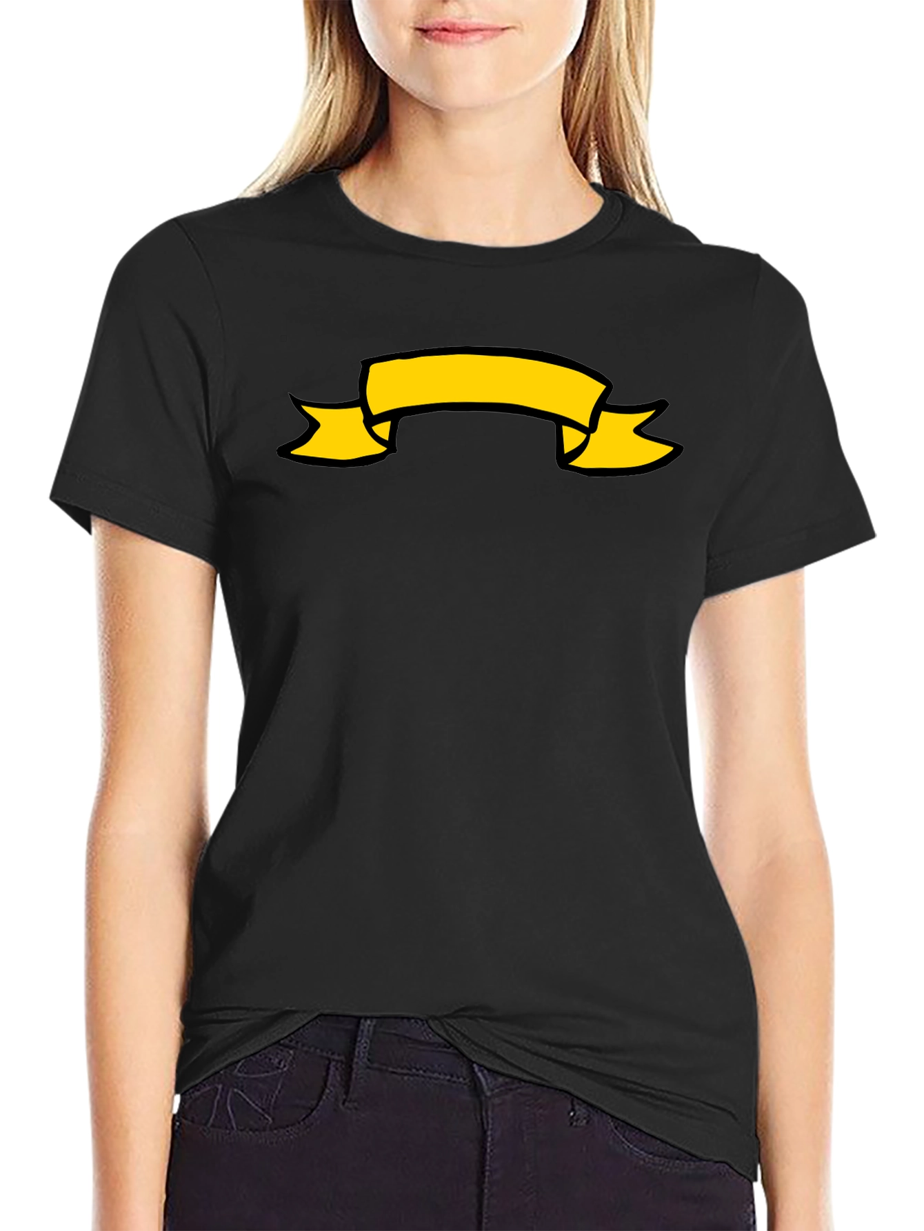 Black T-Shirt with Yellow Banner Graphic