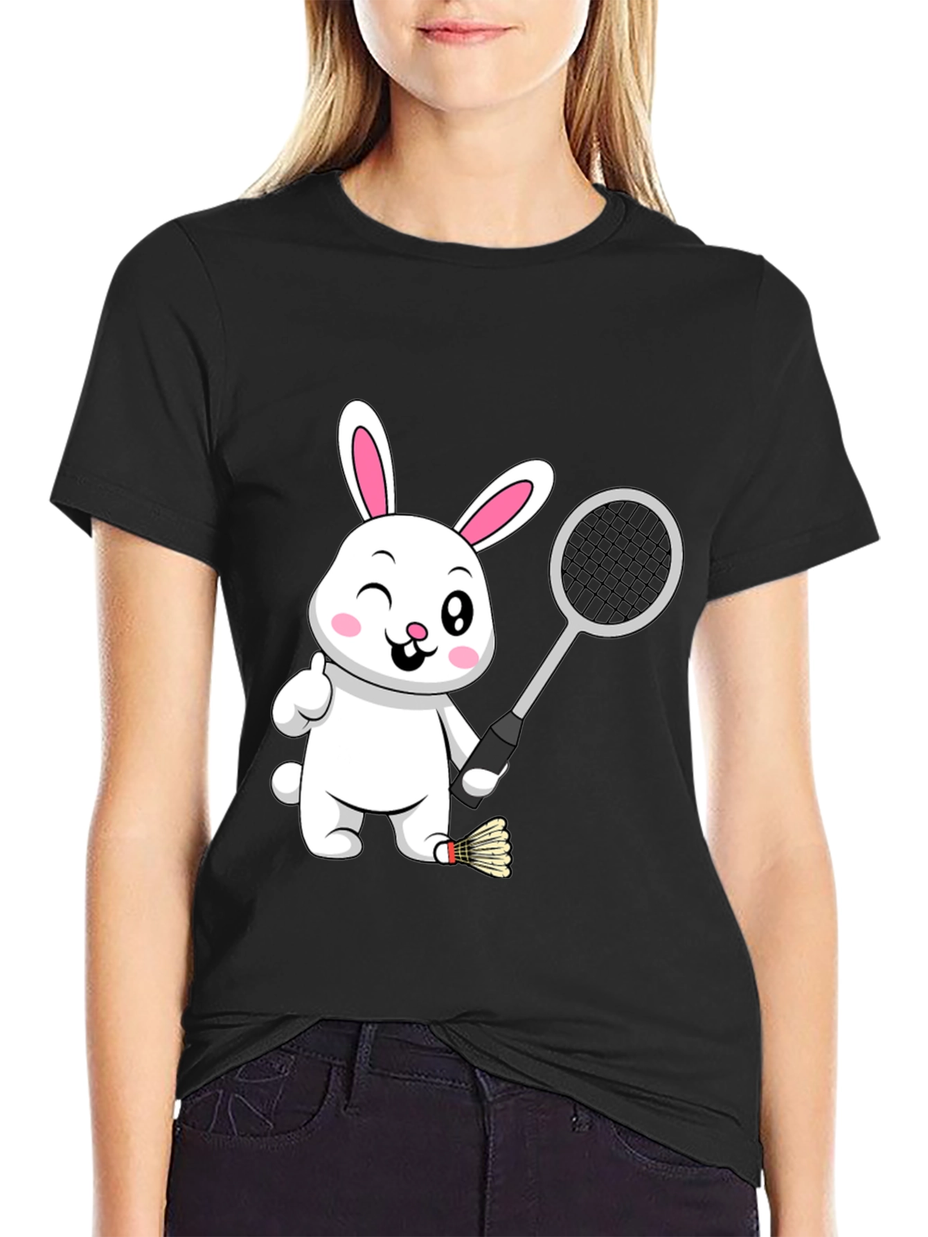 Badminton Bunny Black T-Shirt