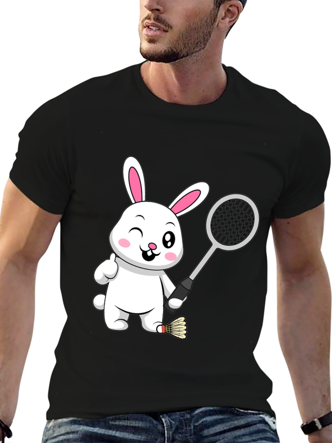Badminton Bunny Black T-Shirt
