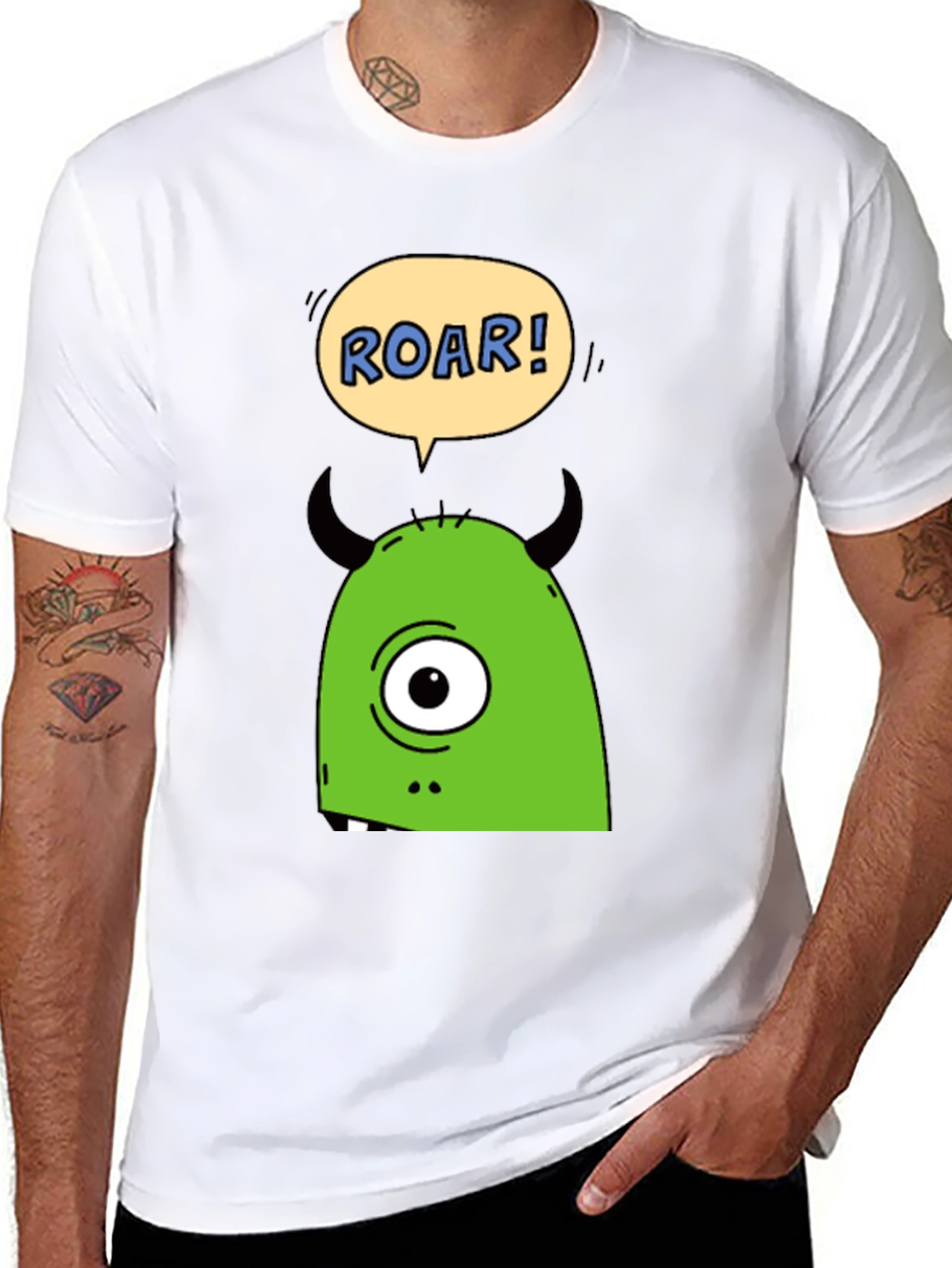 Roar Monster Graphic Tee - Black Cotton T-Shirt