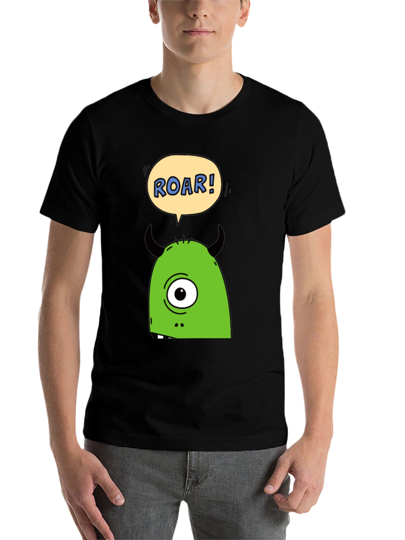 Roar Monster Graphic Tee - Black Cotton T-Shirt