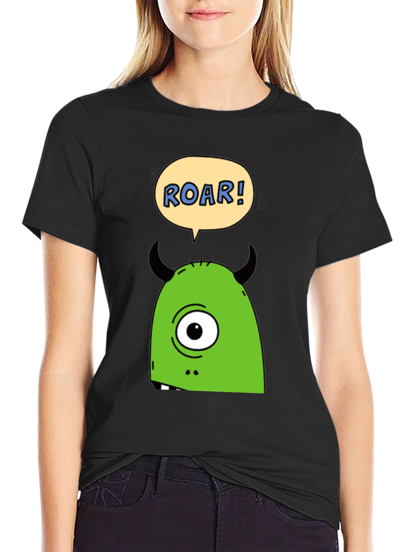 Roar Monster Graphic Tee - Black Cotton T-Shirt