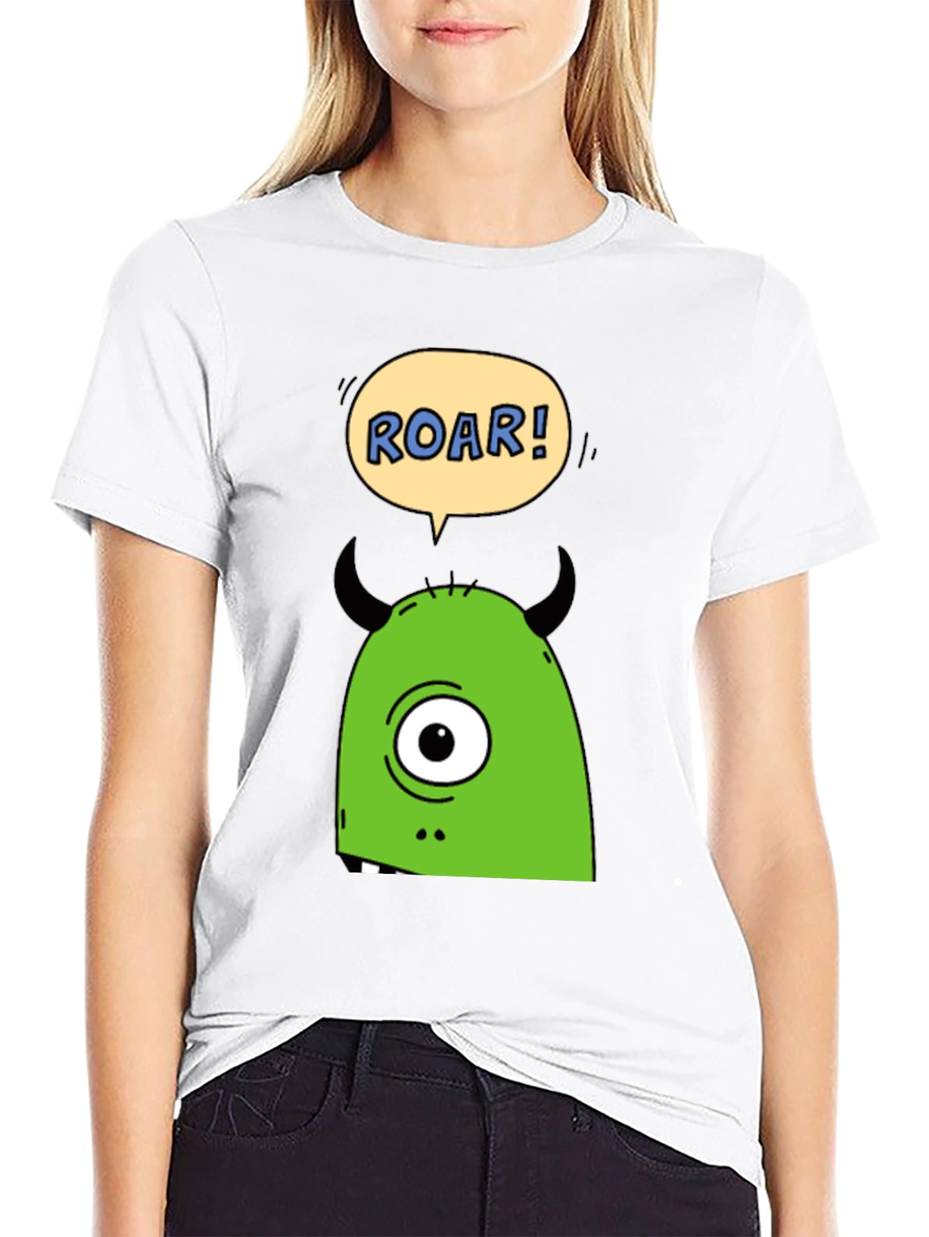 Roar Monster Graphic Tee - Black Cotton T-Shirt