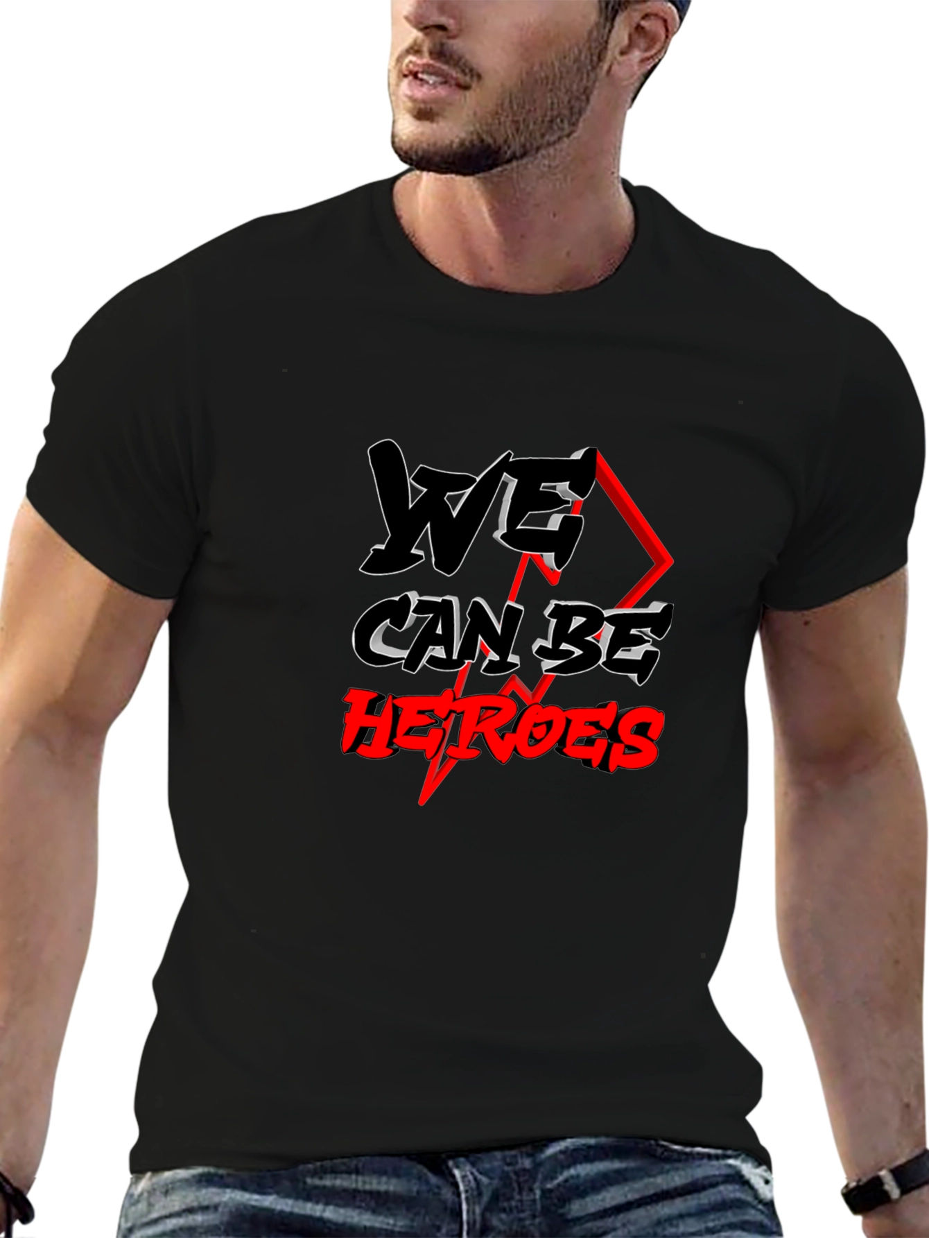We Can Be Heroes Black Graphic Tee