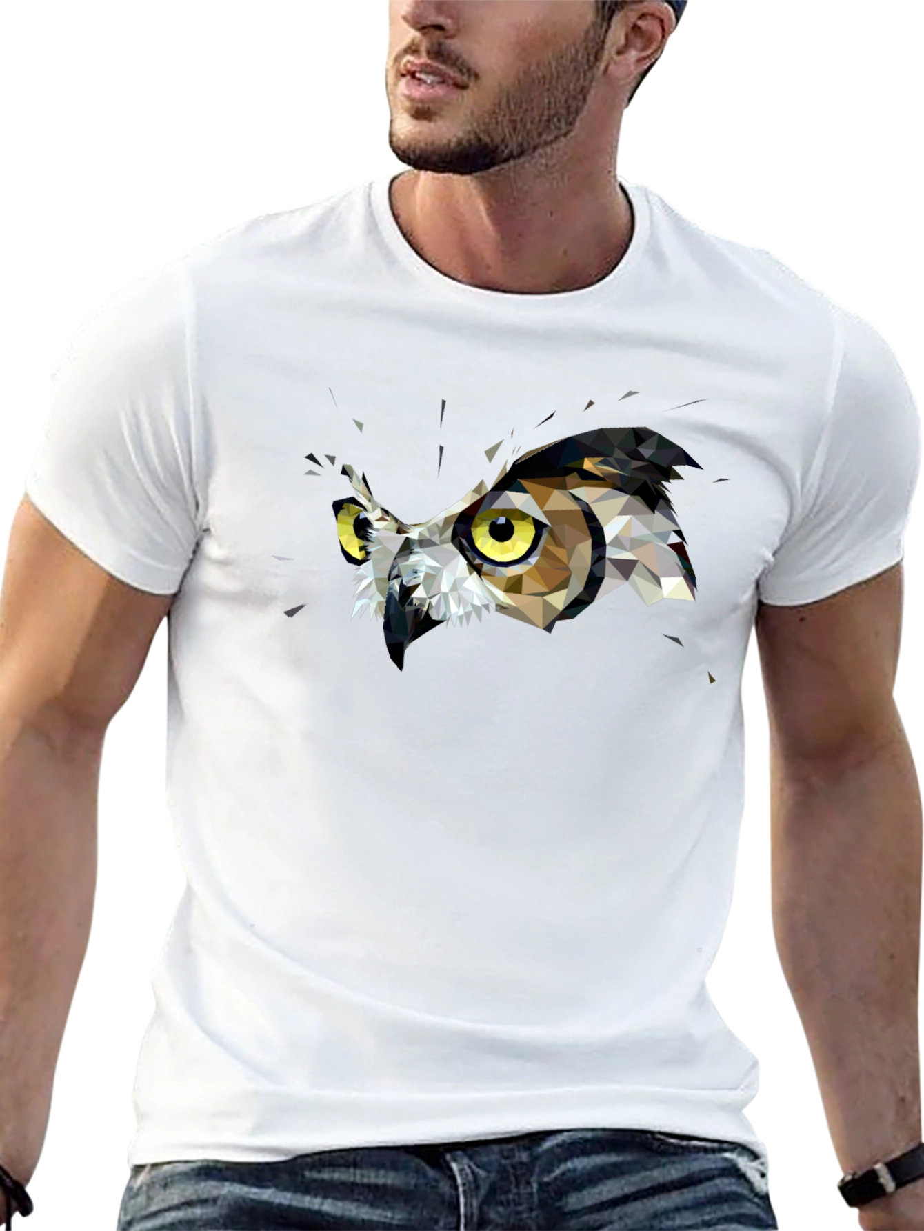 Geometric Owl Graphic Print Black T-Shirt