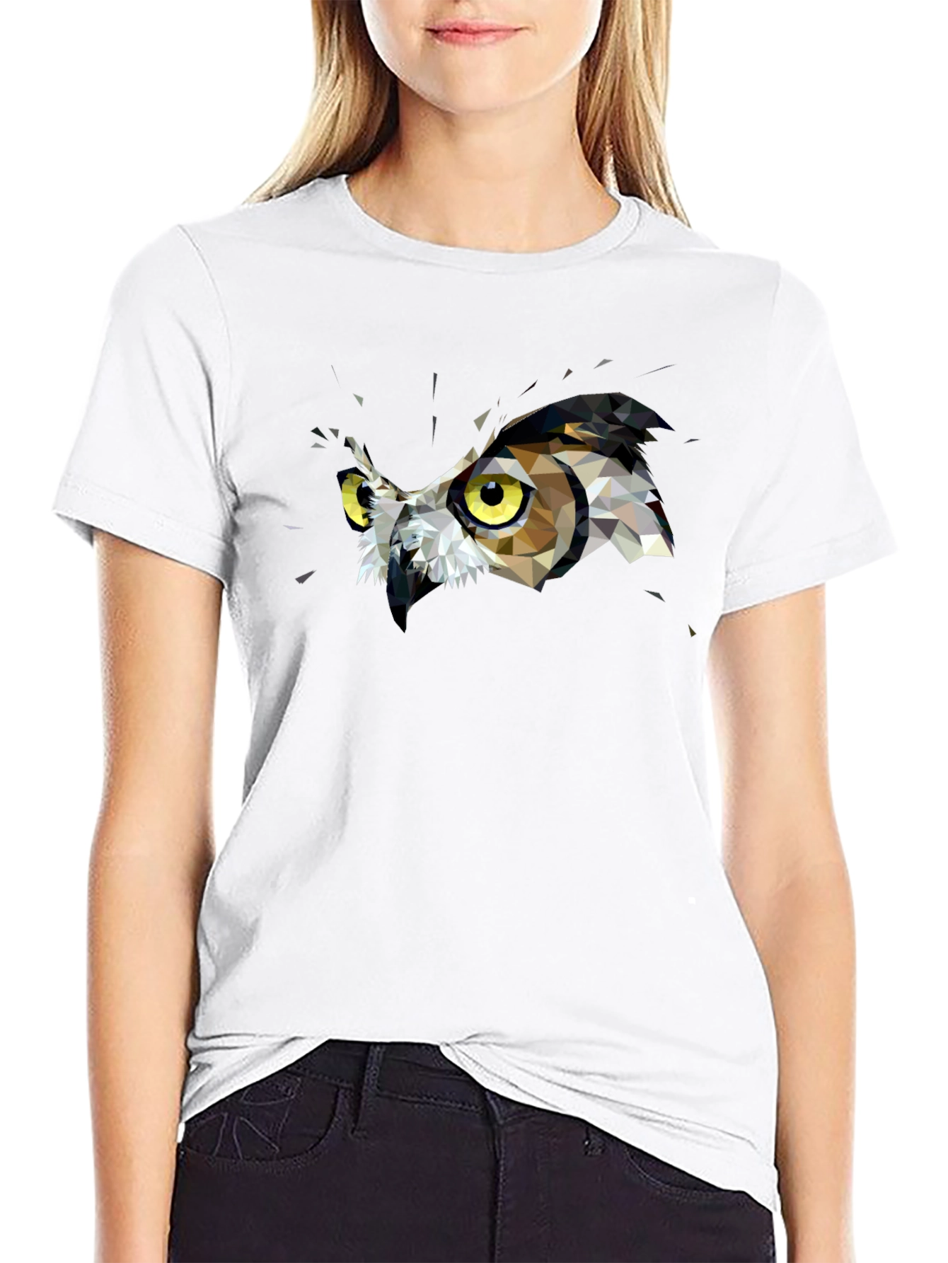 Geometric Owl Graphic Print Black T-Shirt
