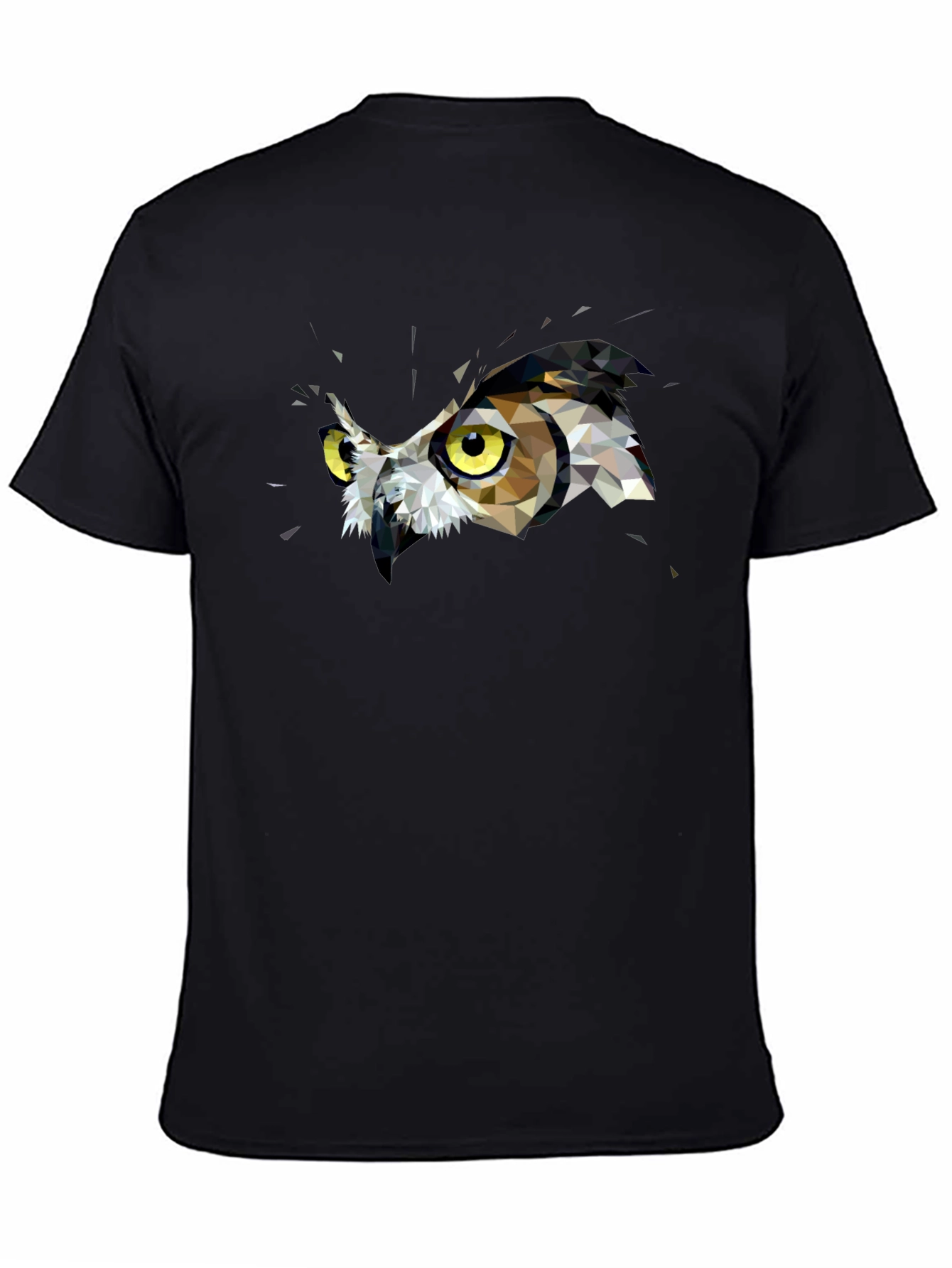 Geometric Owl Graphic Print Black T-Shirt