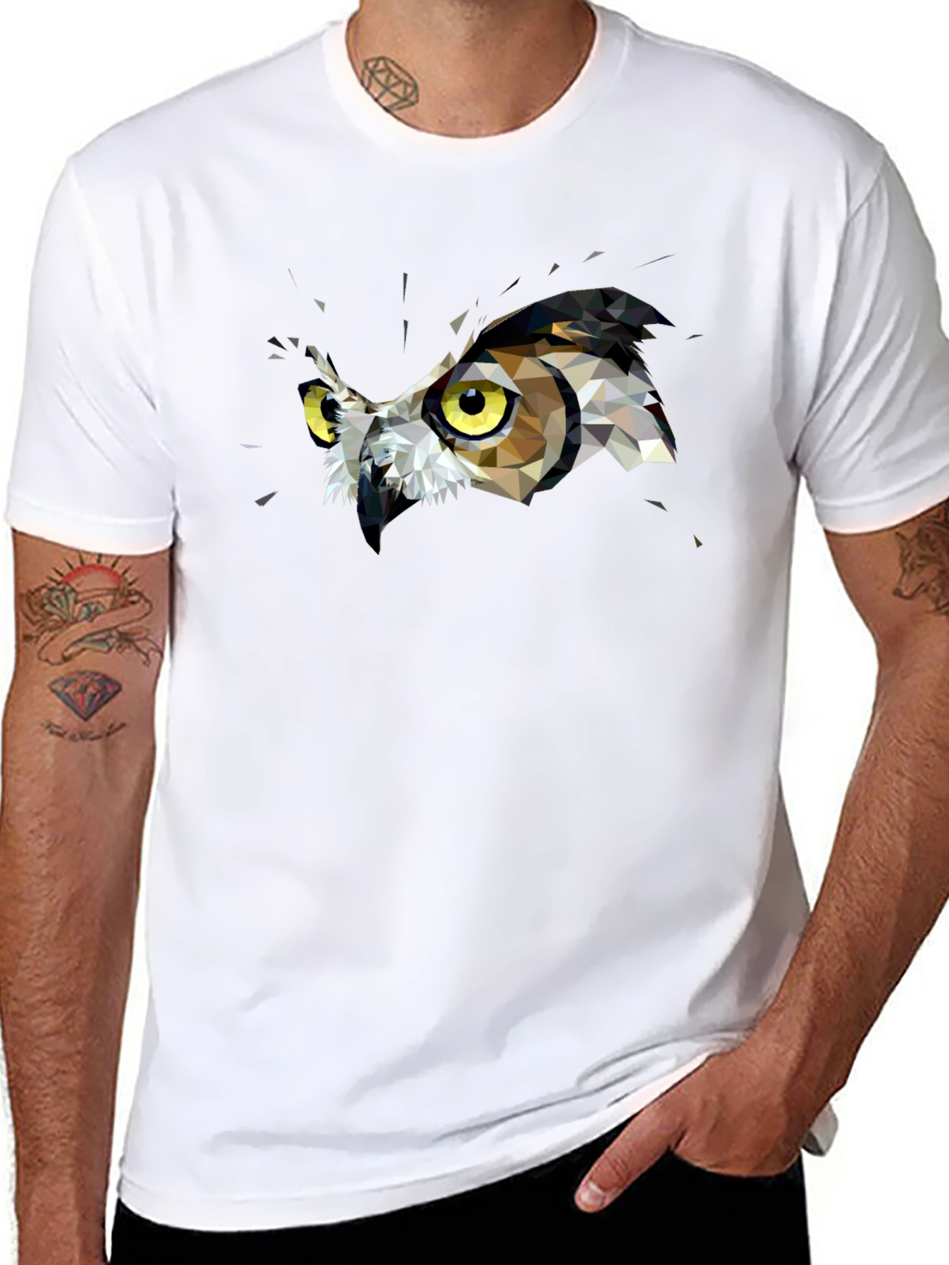 Geometric Owl Graphic Print Black T-Shirt