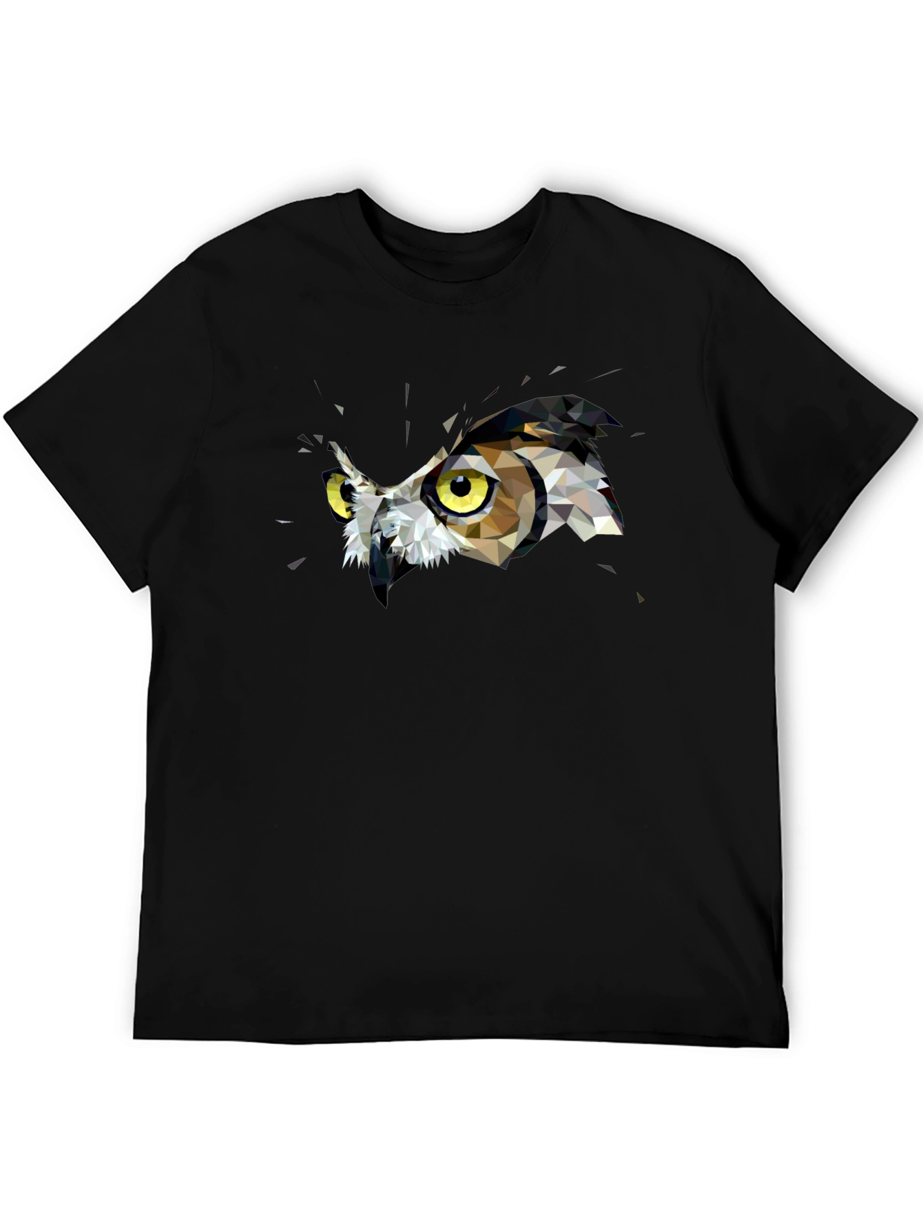 Geometric Owl Graphic Print Black T-Shirt