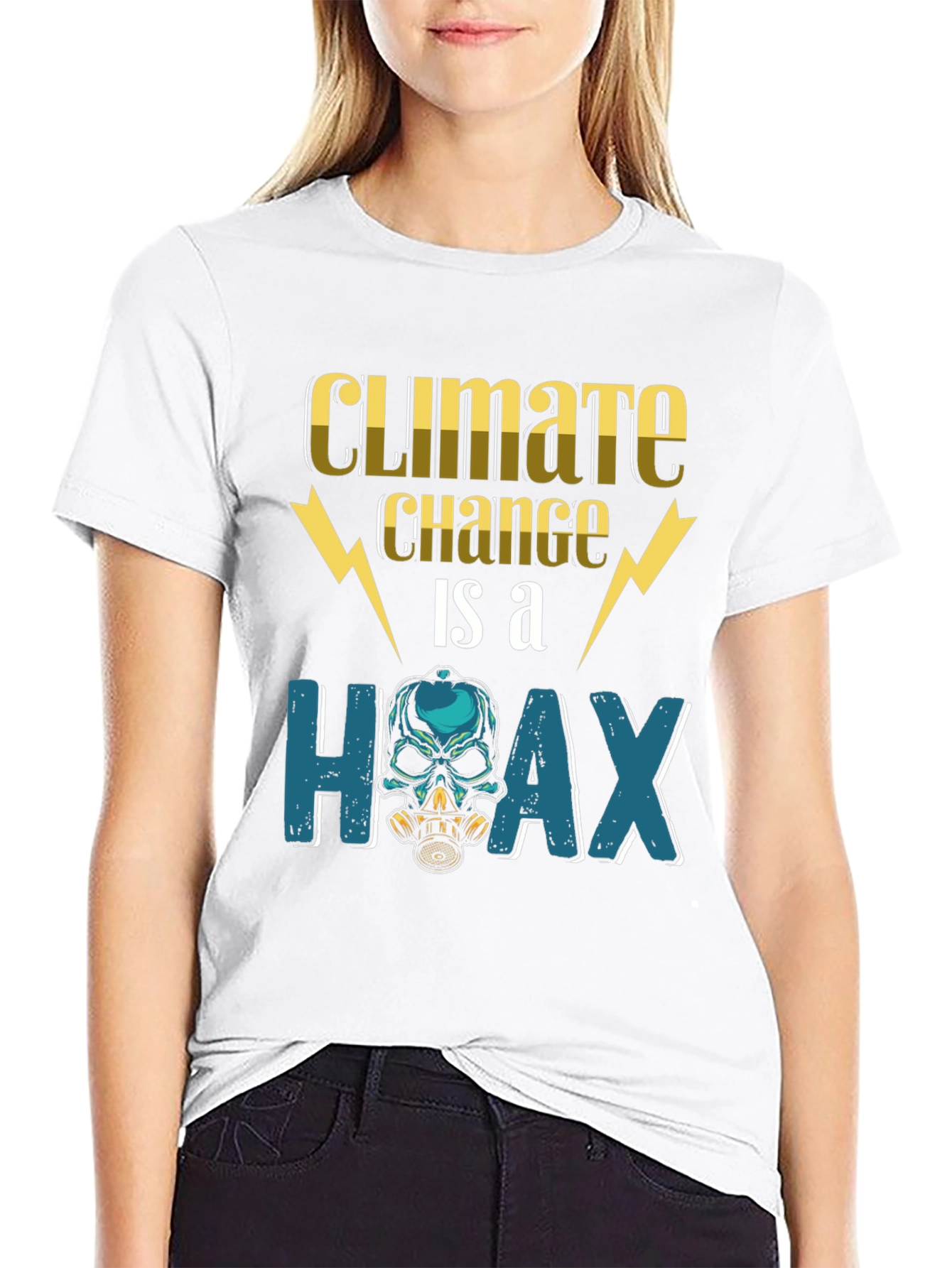 Climate Change Hoax T-Shirt - Skull Gas Mask Design