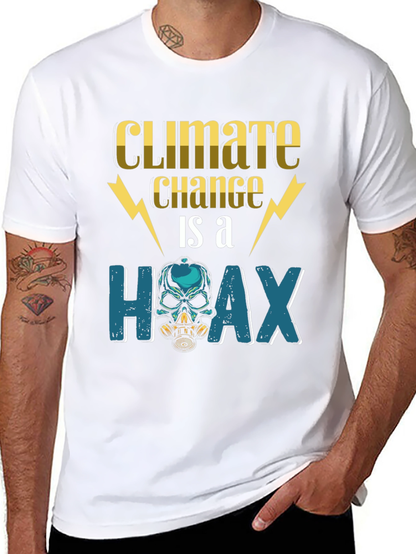 Climate Change Hoax T-Shirt - Skull Gas Mask Design