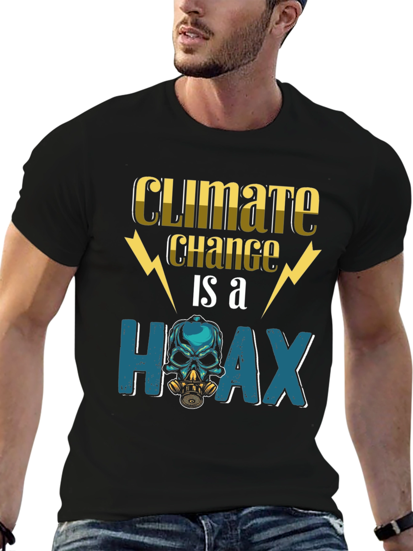 Climate Change Hoax T-Shirt - Skull Gas Mask Design