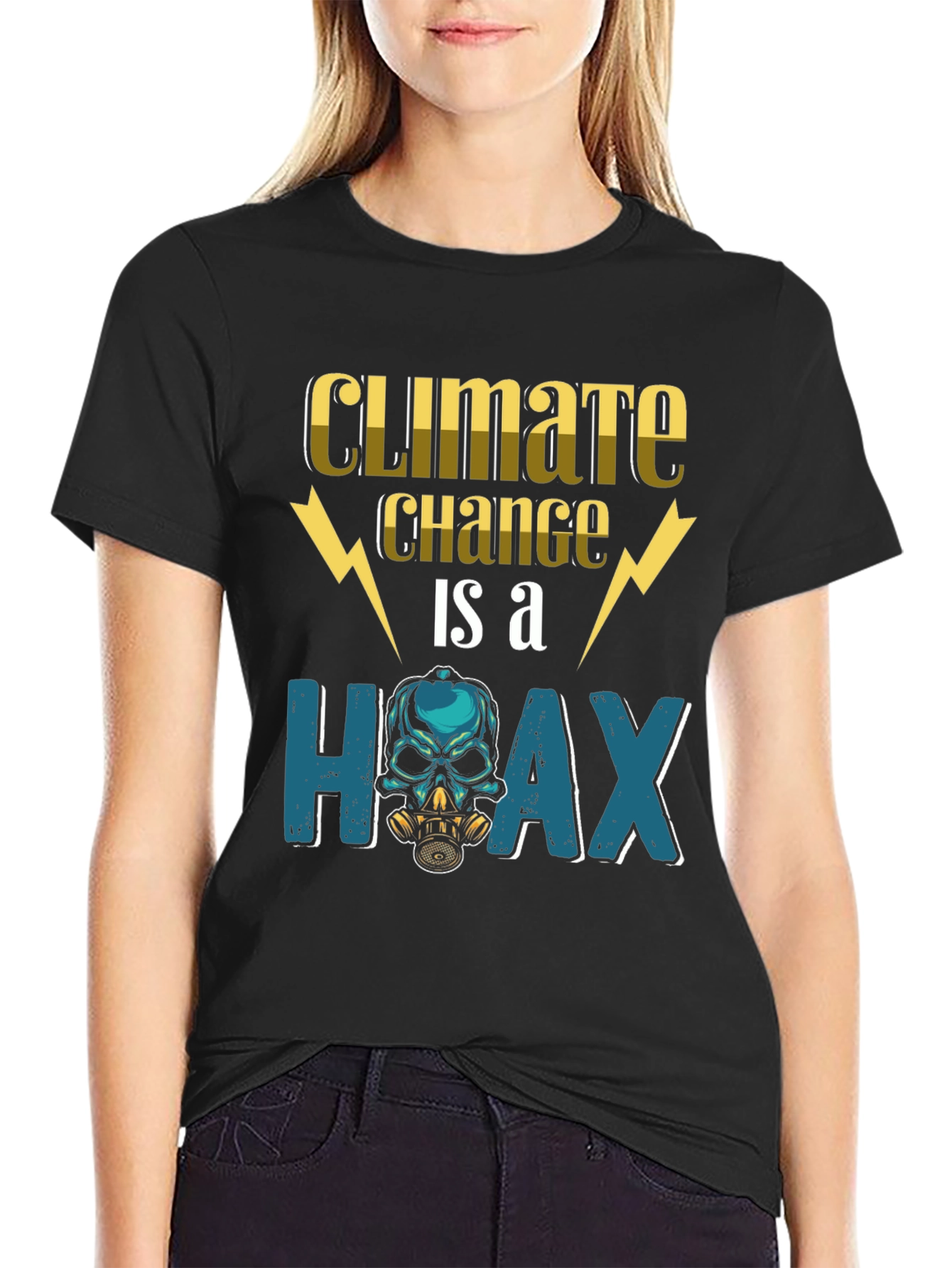 Climate Change Hoax T-Shirt - Skull Gas Mask Design