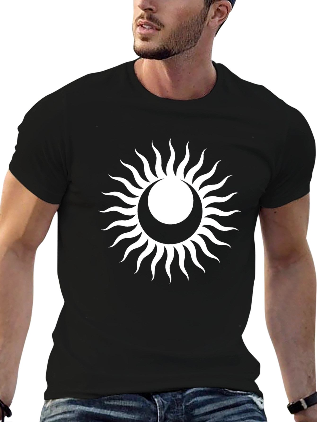Sun and Moon Graphic Tee - Black Cotton Shirt