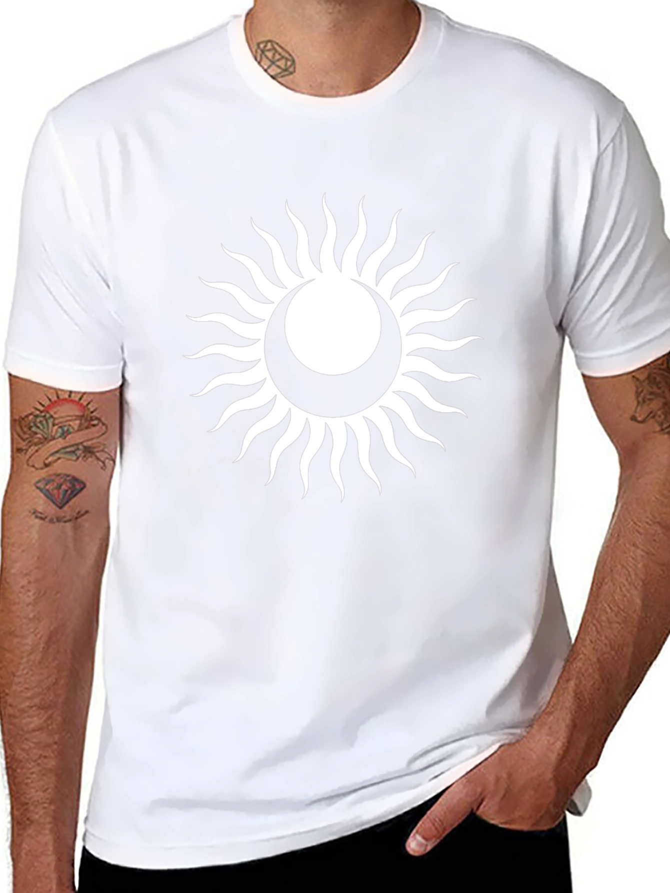 Sun and Moon Graphic Tee - Black Cotton Shirt