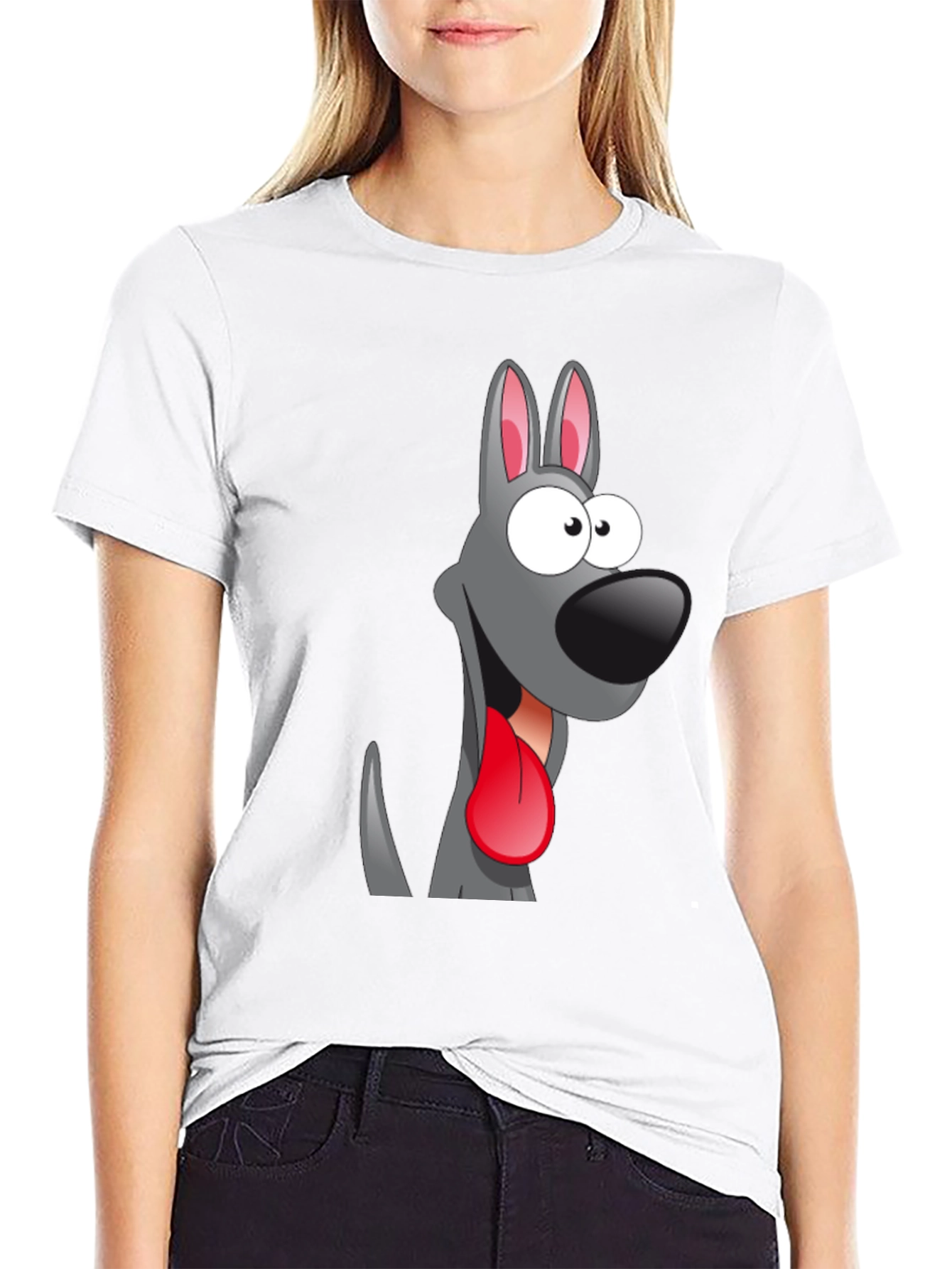 Cartoon Dog Graphic Tee - Quirky Black T-Shirt
