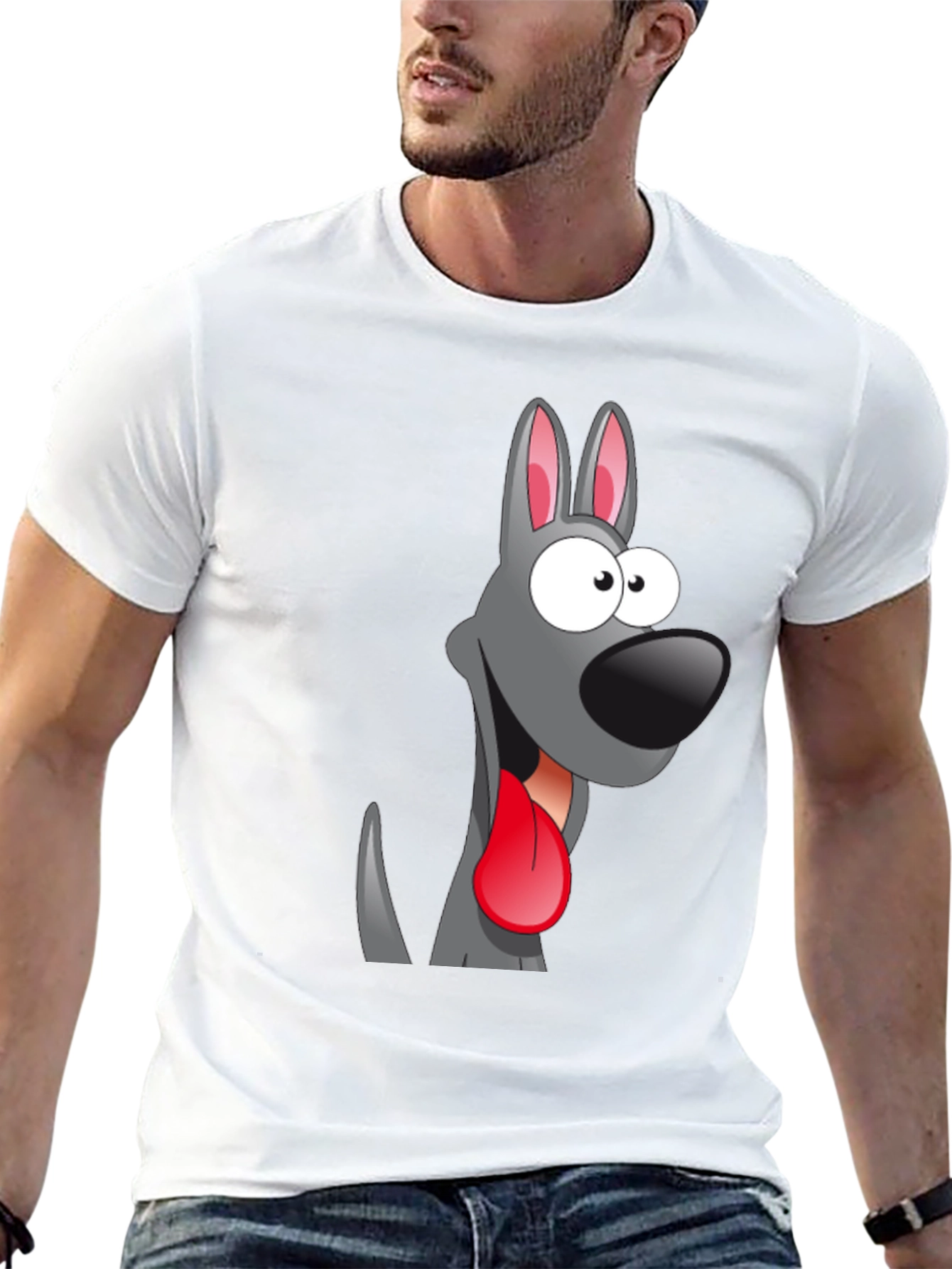 Cartoon Dog Graphic Tee - Quirky Black T-Shirt