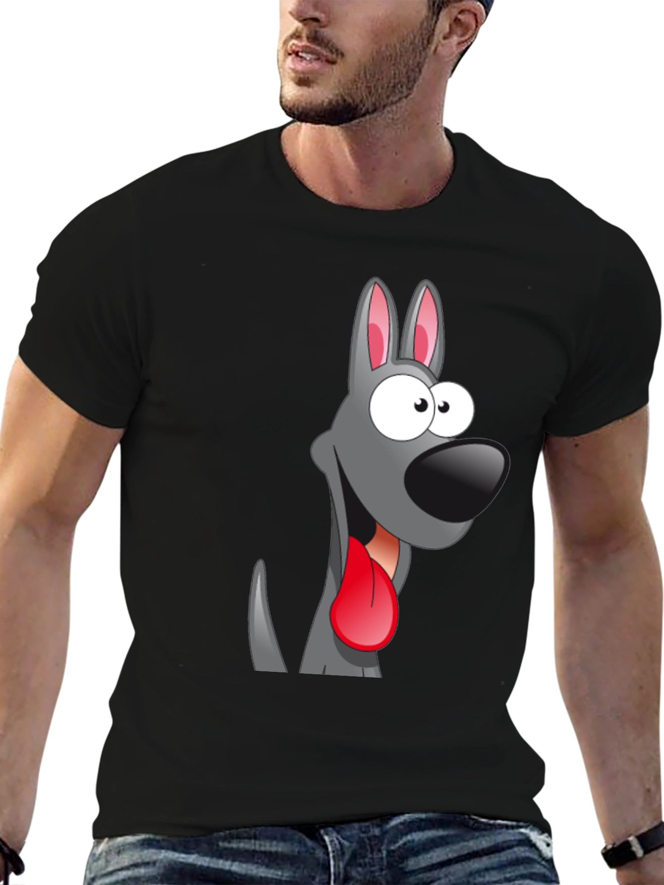 Cartoon Dog Graphic Tee - Quirky Black T-Shirt