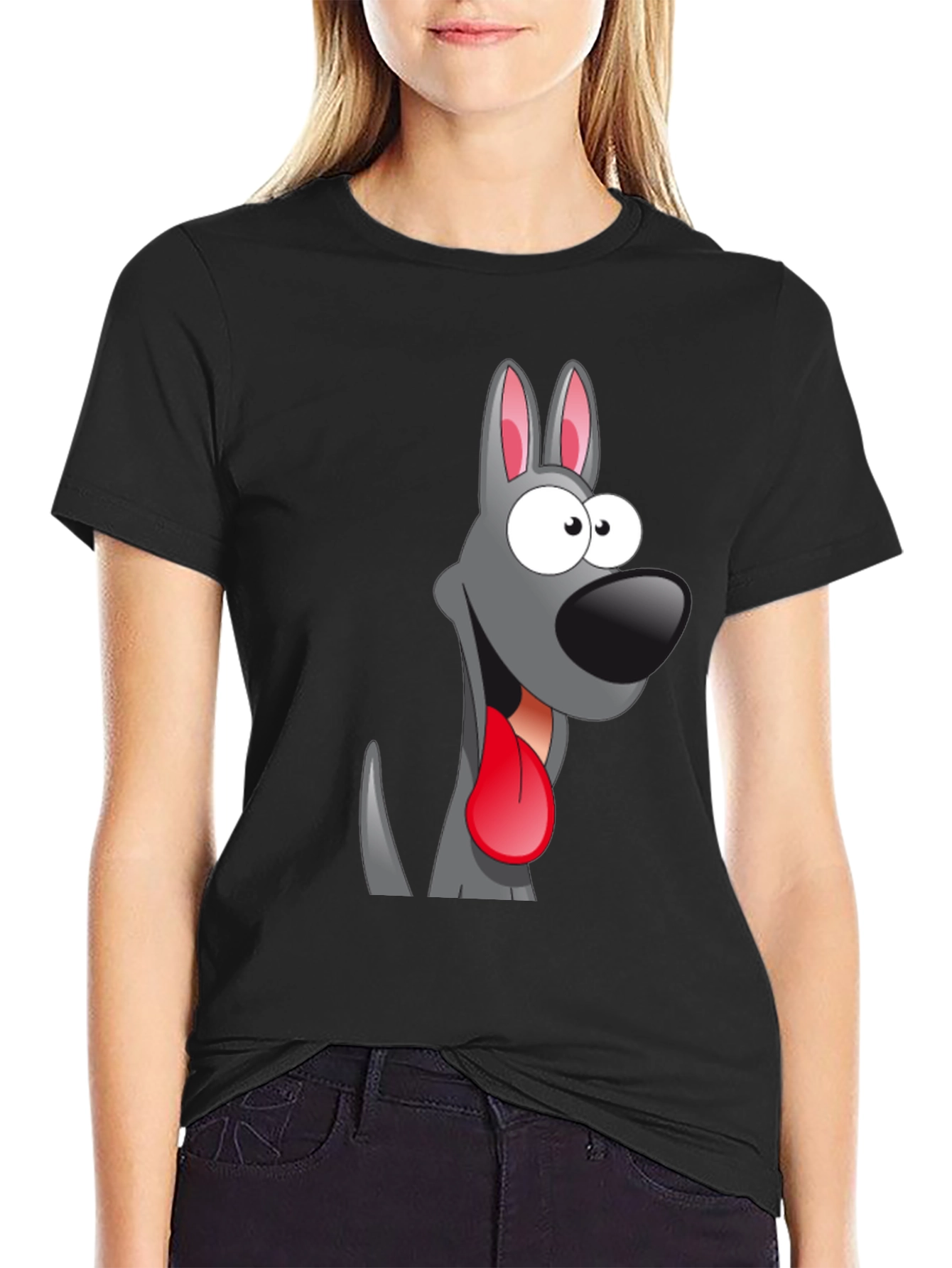 Cartoon Dog Graphic Tee - Quirky Black T-Shirt