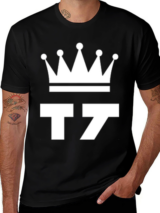 Crown & Number Graphic Tee - Black Cotton Blend