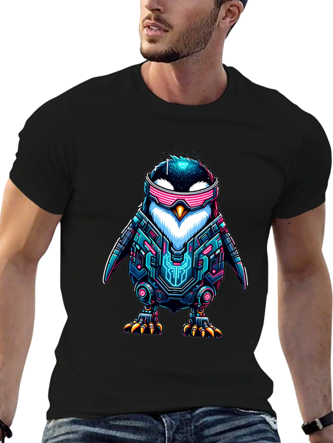 Cyber Penguin T-Shirt - Sci-Fi Style