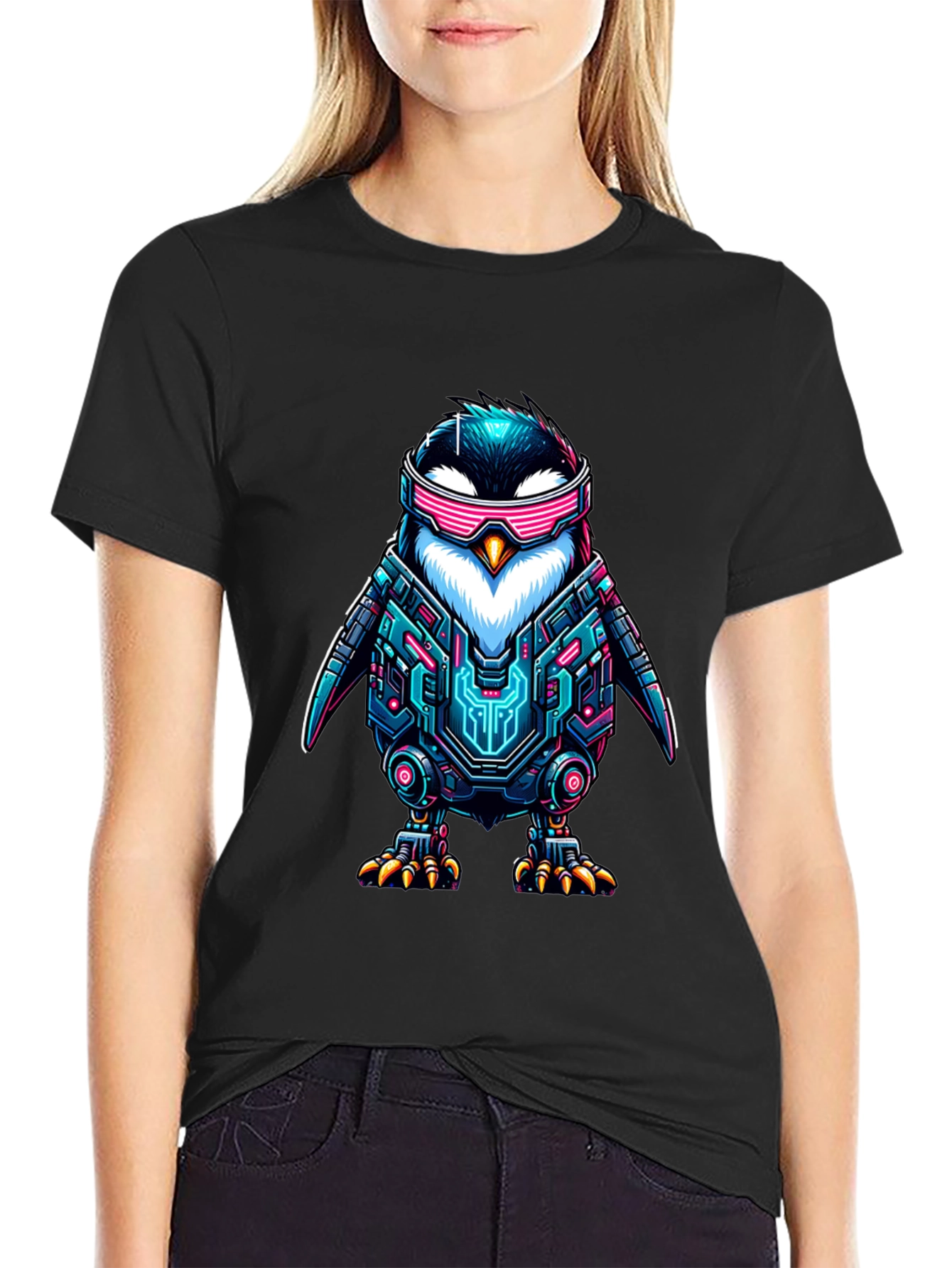 Cyber Penguin T-Shirt - Sci-Fi Style
