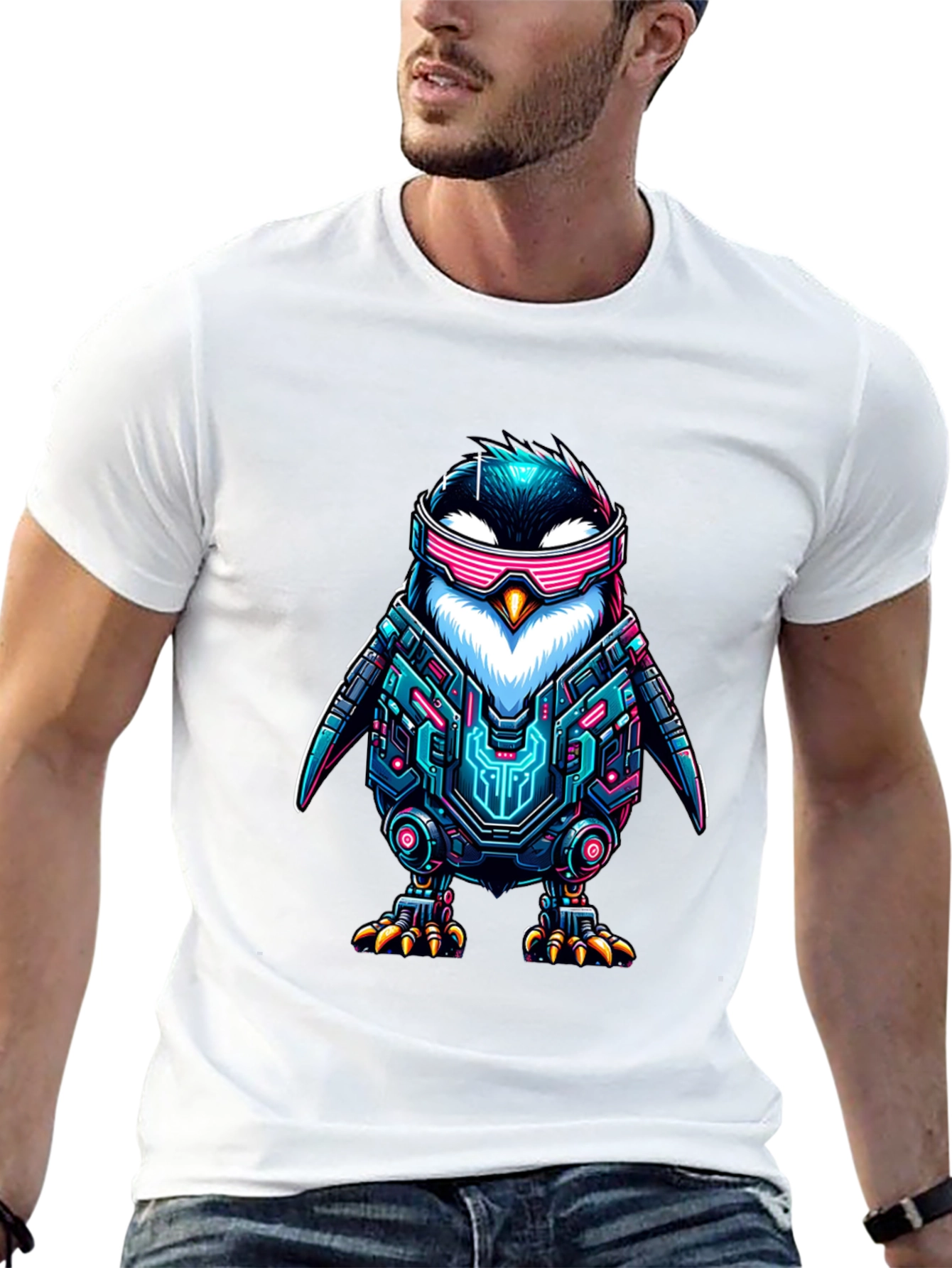 Cyber Penguin T-Shirt - Sci-Fi Style