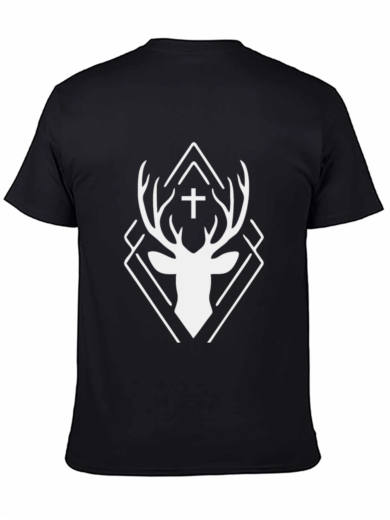 Geometric Deer Cross Graphic Black T-Shirt