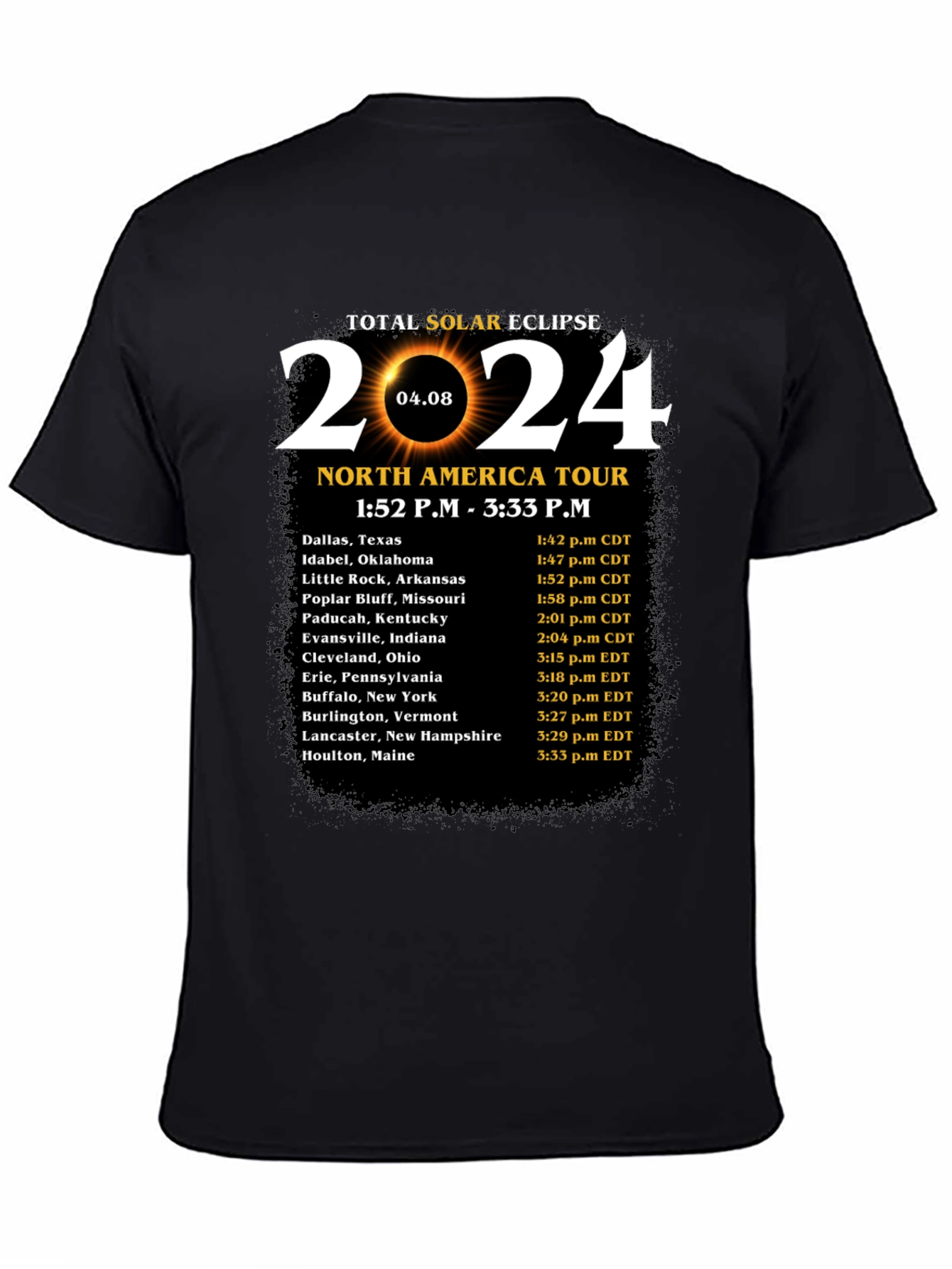 Total Solar Eclipse 2024 North America Tour T-Shirt