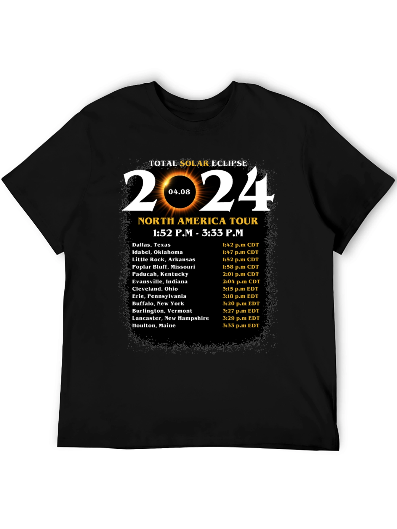Total Solar Eclipse 2024 North America Tour T-Shirt