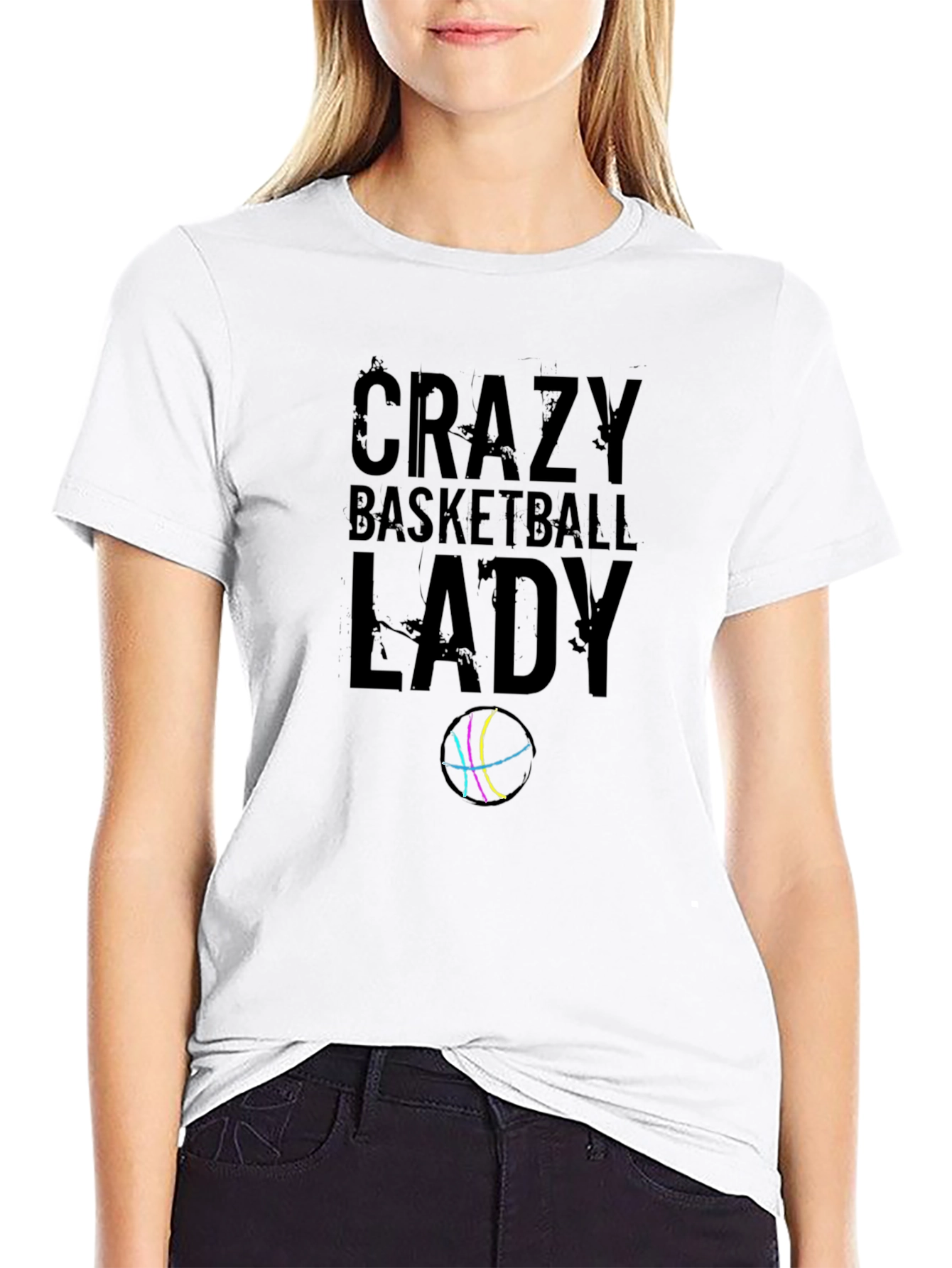 Crazy Basketball Lady Graphic Tee - Black
