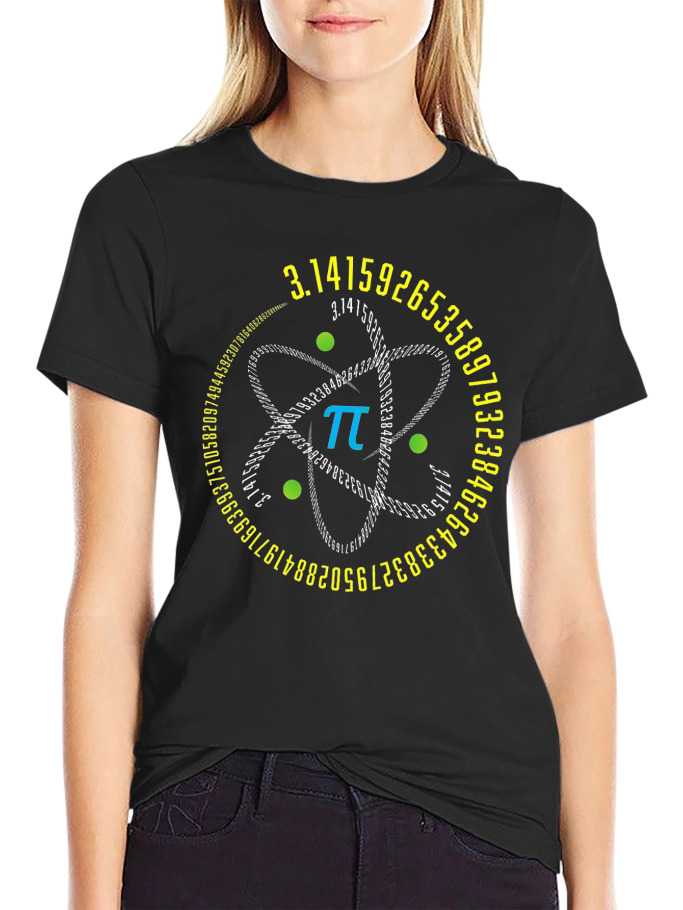 Pi Symbol Atom Design Black T-Shirt