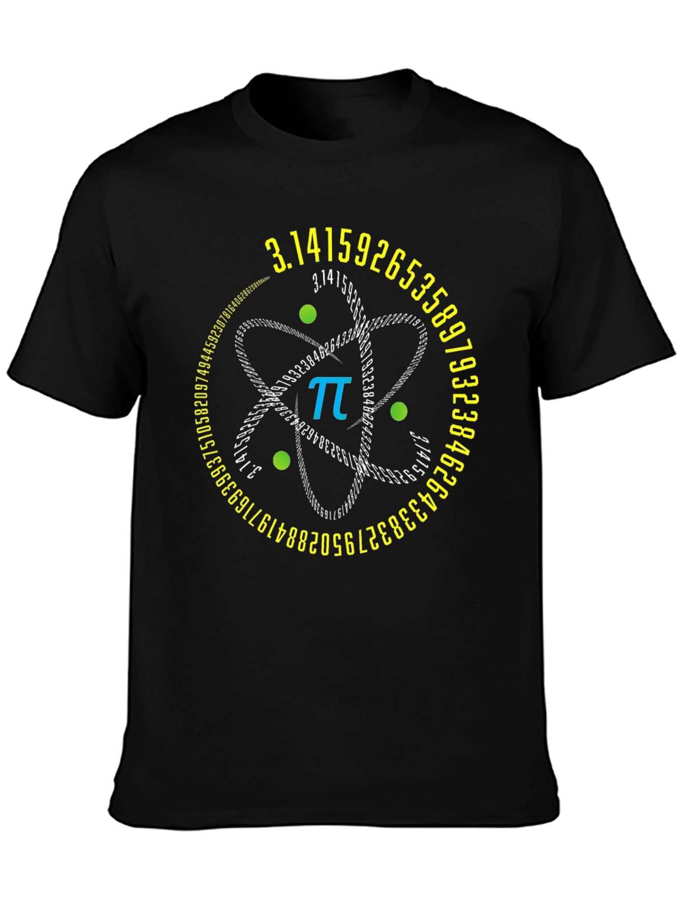 Pi Symbol Atom Design Black T-Shirt