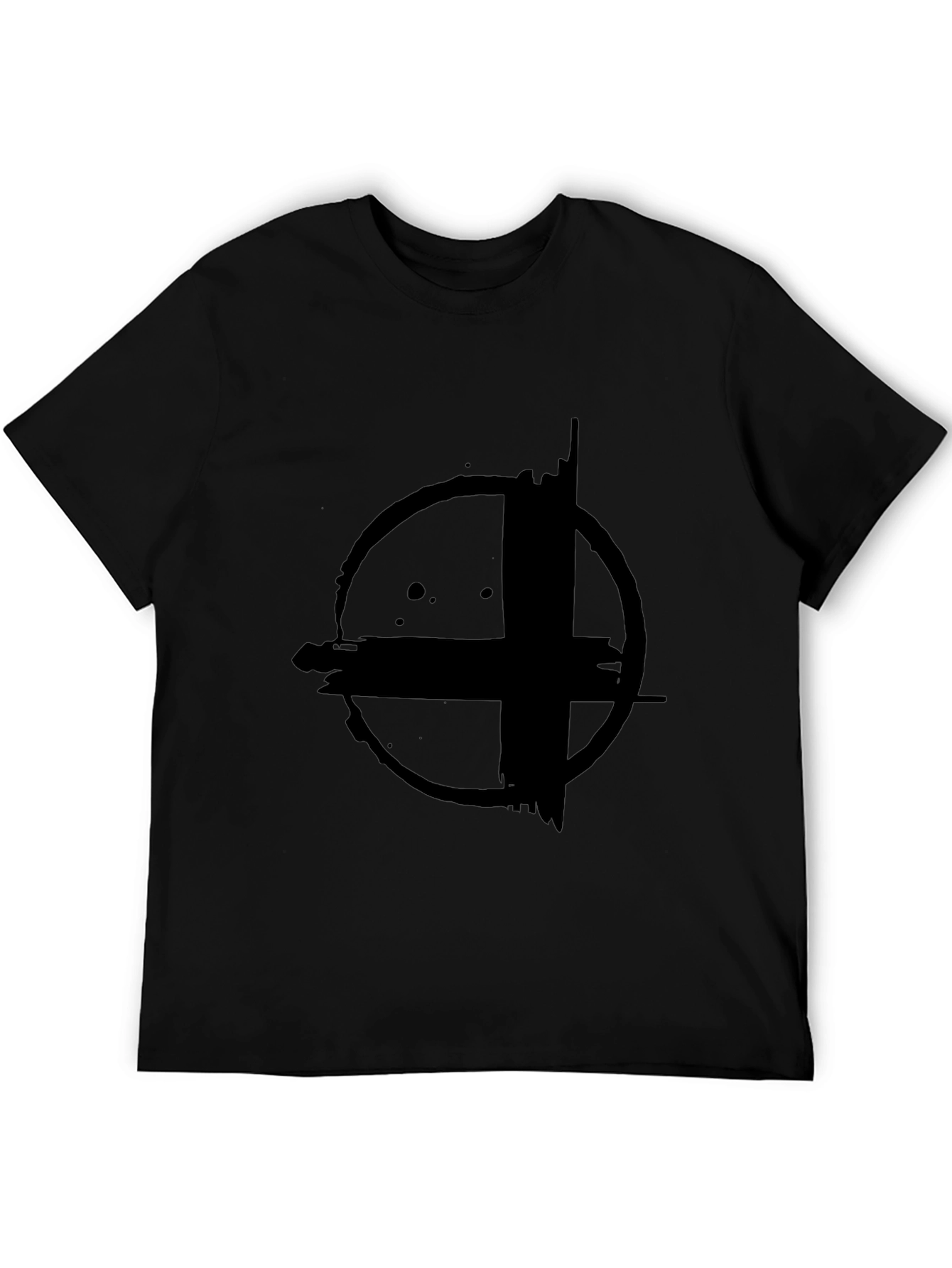 Abstract Circle Cross Graphic Print Black T-Shirt