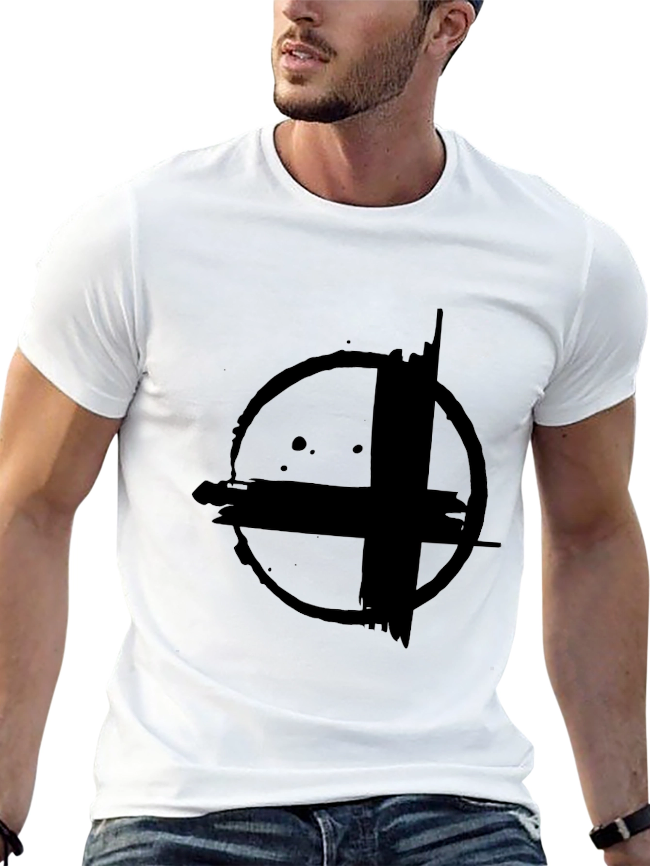 Abstract Circle Cross Graphic Print Black T-Shirt