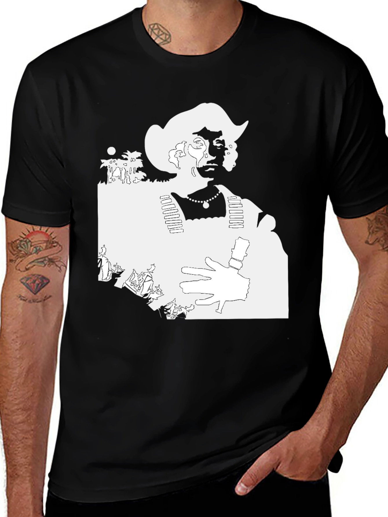 Graphic Tee: Retro Cowboy Silhouette Black T-Shirt