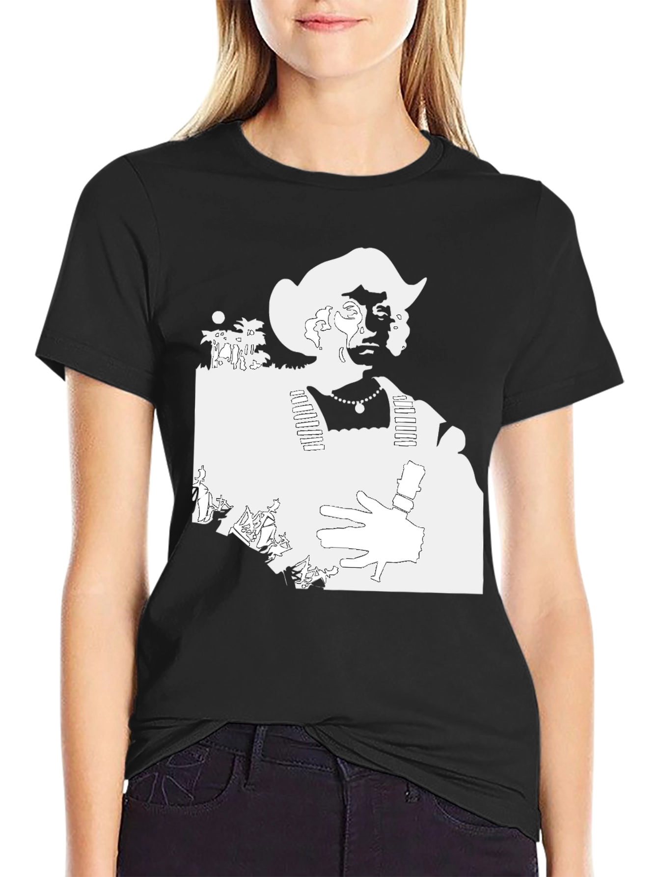 Graphic Tee: Retro Cowboy Silhouette Black T-Shirt
